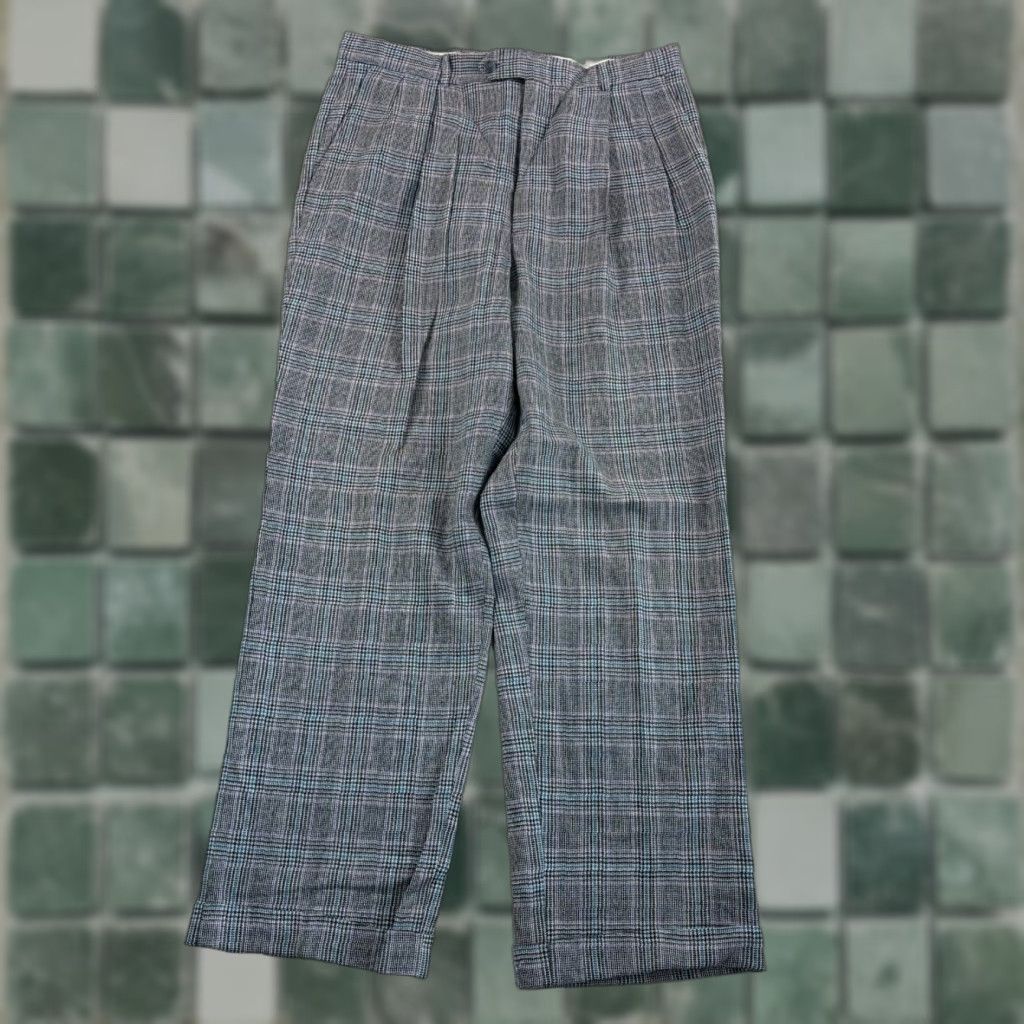 Vintage VINTAGE Cadbury 80s Pleated Cuffed Pants Men 33x31 Grey Glen Check 100% Wool USA Dress Pants with Suspender Buttons Size US 33 - 1 Thumbnail