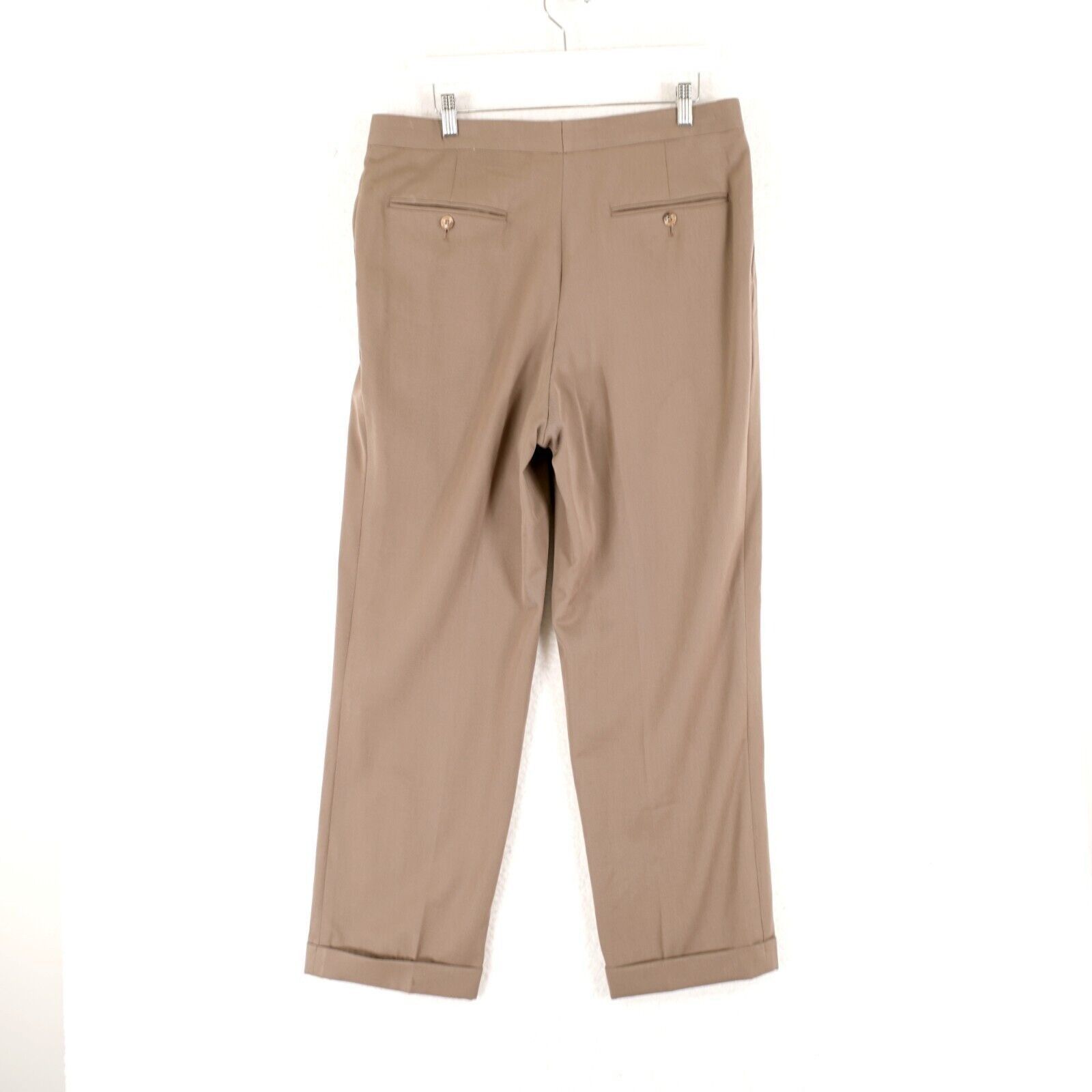 Designer Greg Peters Wool Dress Pants 34/28 NO BELT LOOPS Beige Pleat Size 34R - 4 Thumbnail