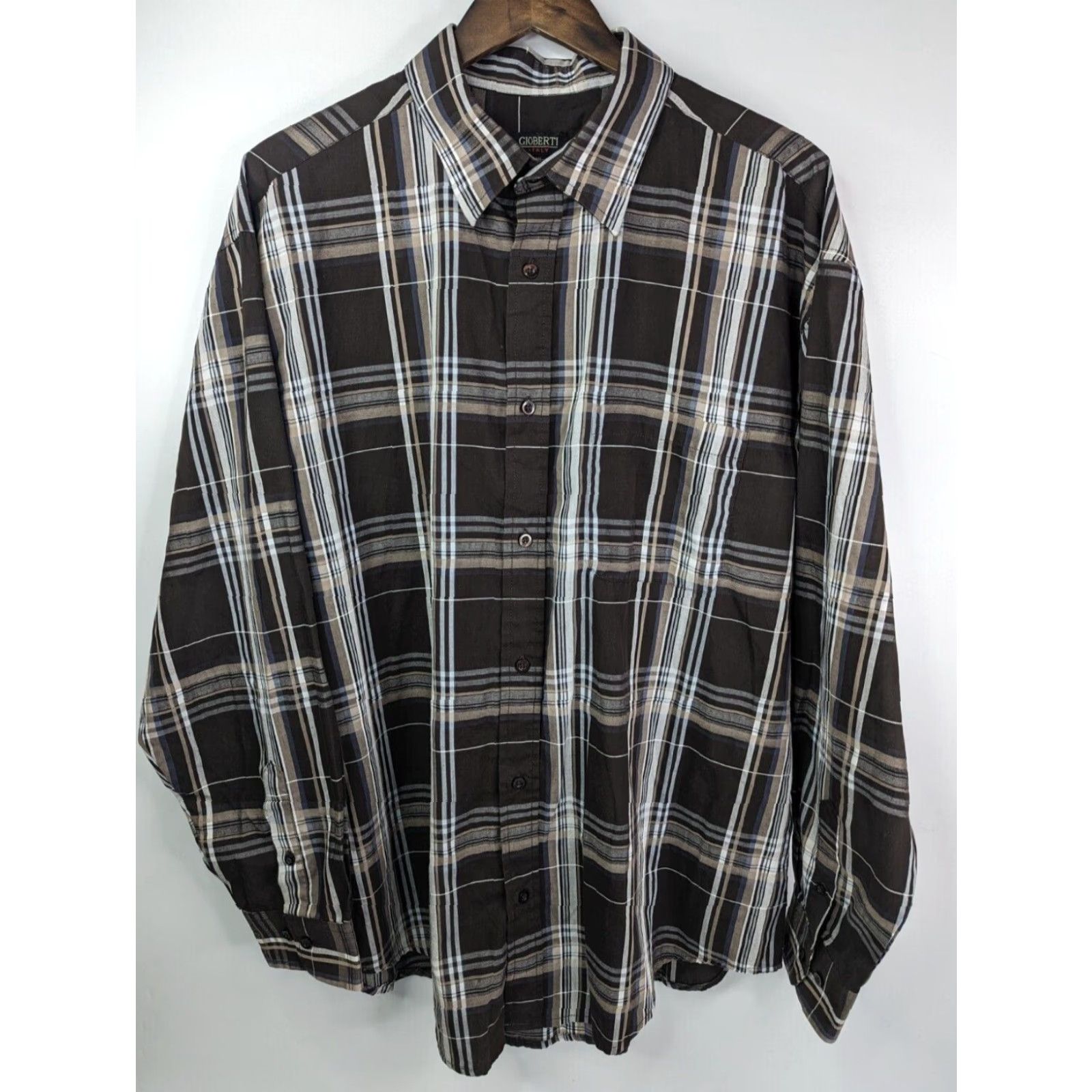 Vintage Gioberti Shirt Button-Up Long Sleeve Men XL Brown Plaid Casual Workwear Size US XL / EU 56 / 4 - 2 Thumbnail