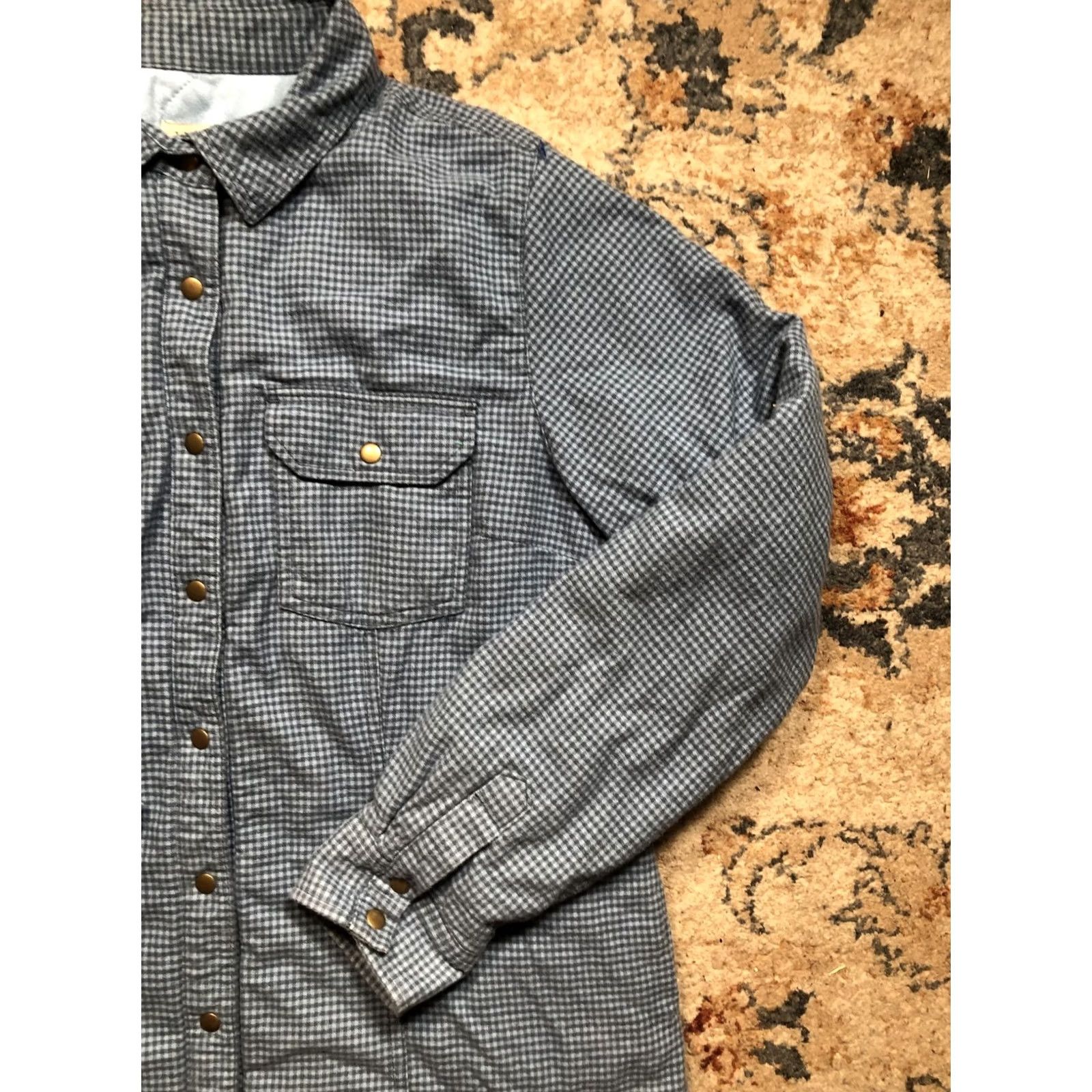 Vintage LL Bean Shirt Jacket Womens Medium Gray Blue Plaid Quilted Insulated Snap Front Size M / US 6-8 / IT 42-44 - 4 Thumbnail