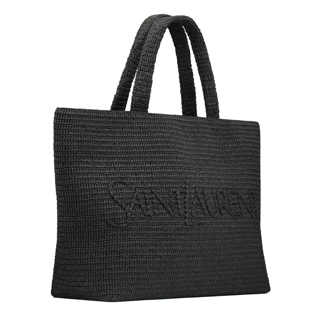 Saint Laurent Paris o1g2r1mq0526 Size: OS / Raffia Tote Bag in Black Size ONE SIZE - 3 Thumbnail