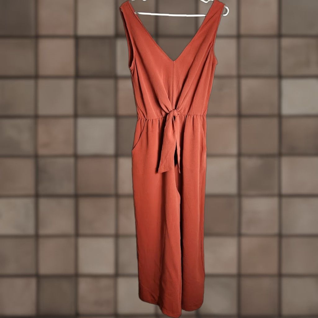 Vintage As U Wish Jumpsuit Womens Burnt Orange Sleeveless V-Neck Wide Leg S Size 28" / US 6 / IT 42 - 1 Thumbnail