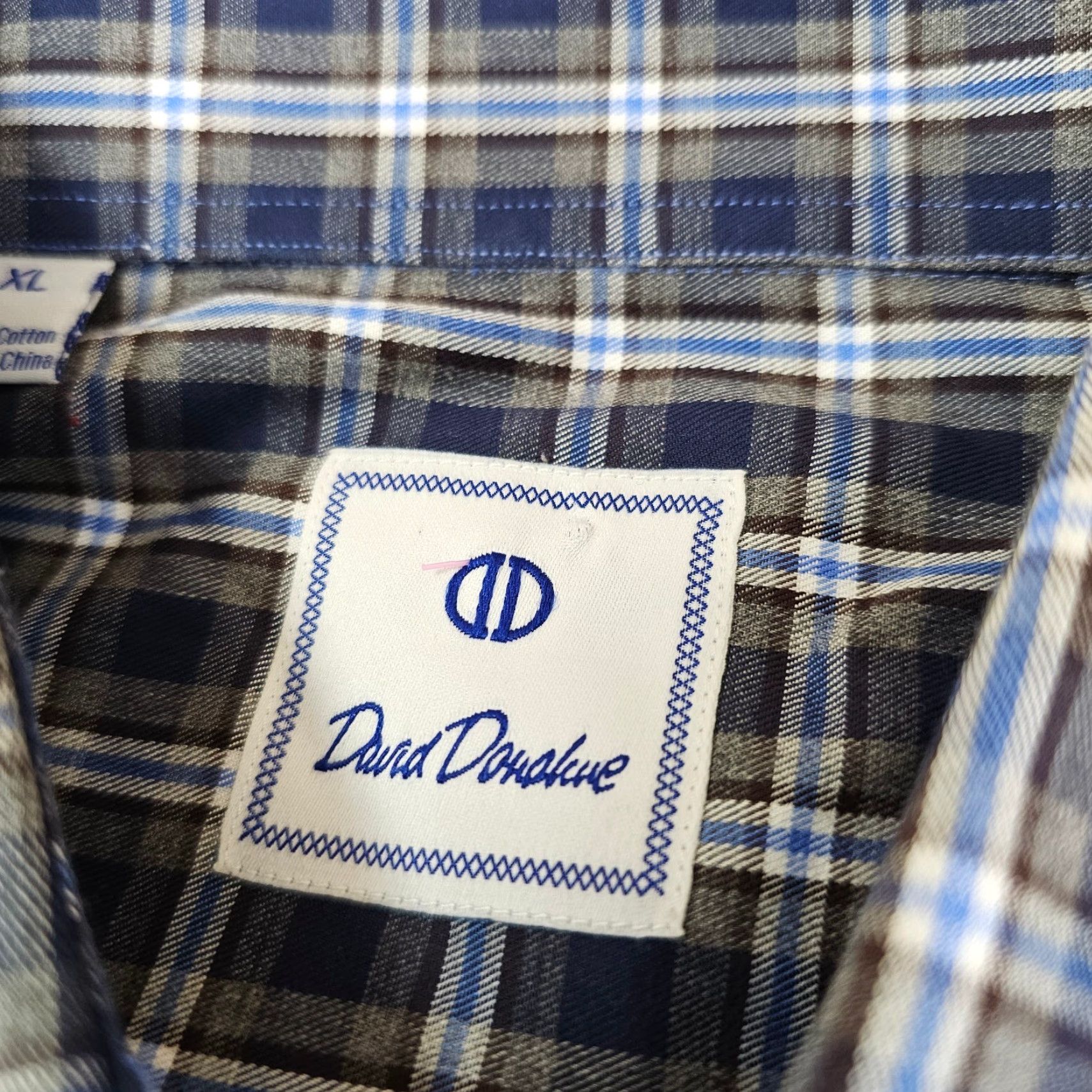 David Donahue David Donahue Dress Shirt Mens XL Blue Check Twill Cotton Long Sleeve Size 46R - 4 Thumbnail