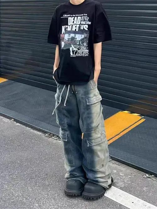 VIBE High Street Gradient Wash Y2K Hip Hop Micro Flare Work Jeans Size US 34 / EU 50 - 3 Thumbnail