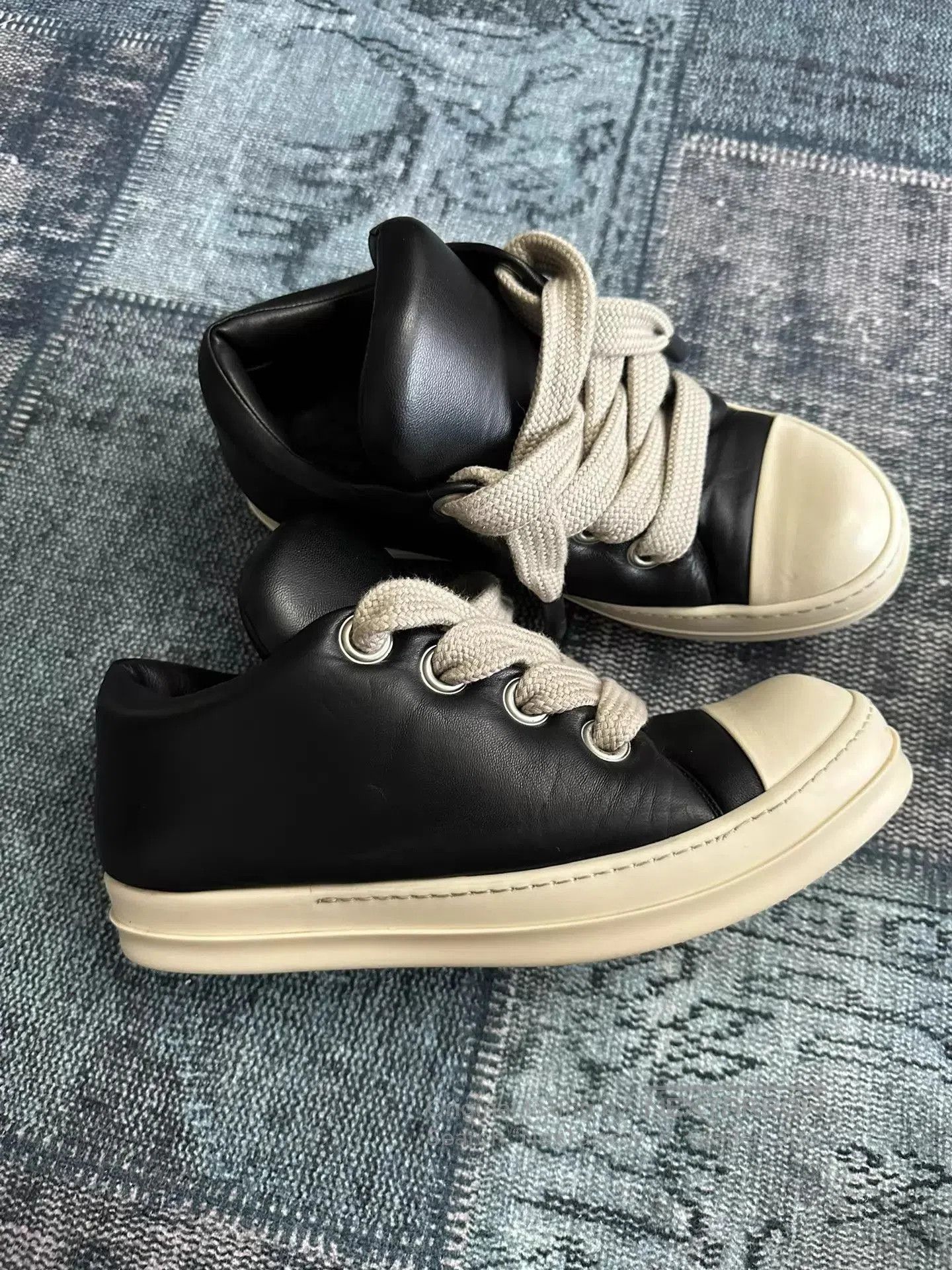Rick Owens Black Leather Low. Size US 12 / EU 45 - 2 Thumbnail