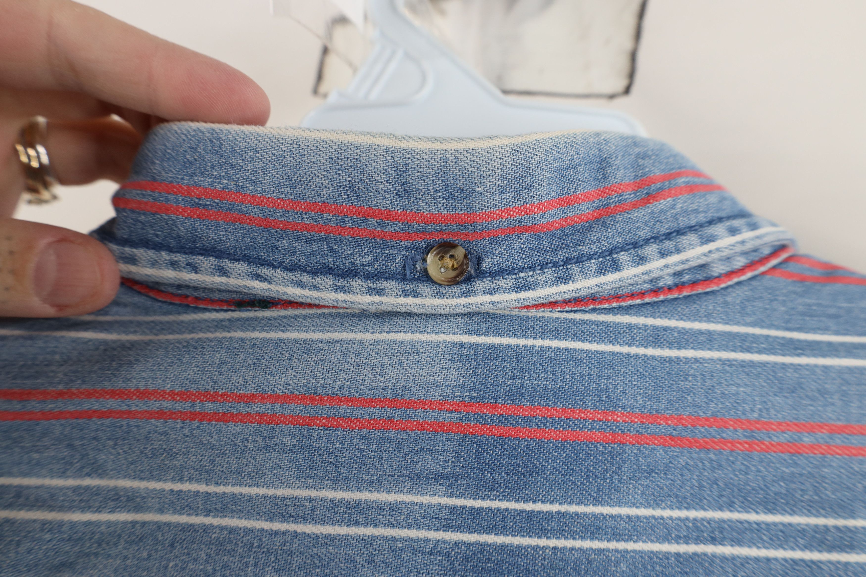 Vintage Vintage 90s Streetwear Striped Denim Jean Button Down Shirt Size US L / EU 52-54 / 3 - 9 Thumbnail