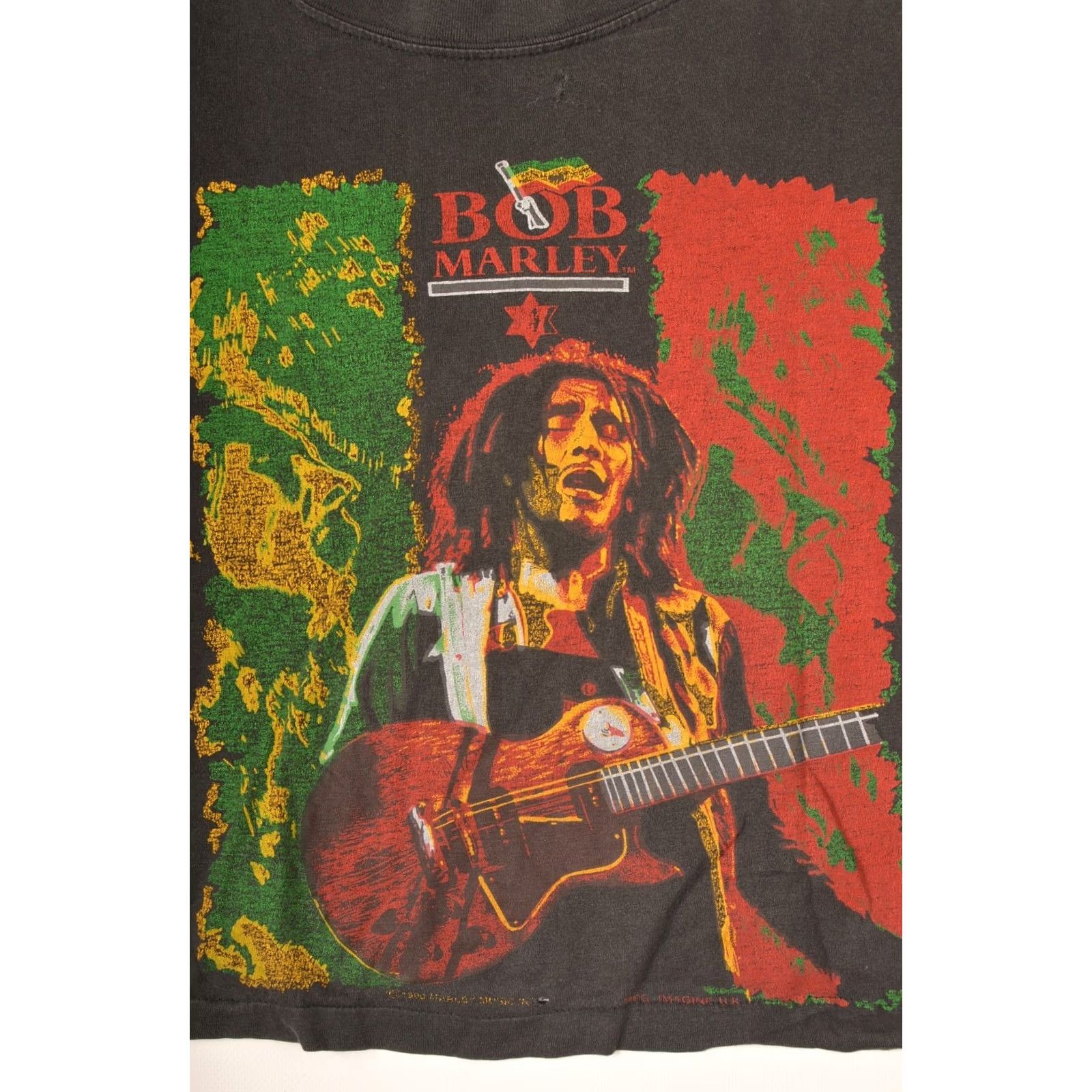 Vintage Bob Marley T-Shirt M Black Vintage 1990 Worn Distressed Imagine UK Cropped Tee Mens Size M Size US M / EU 48-50 / 2 - 2 Thumbnail