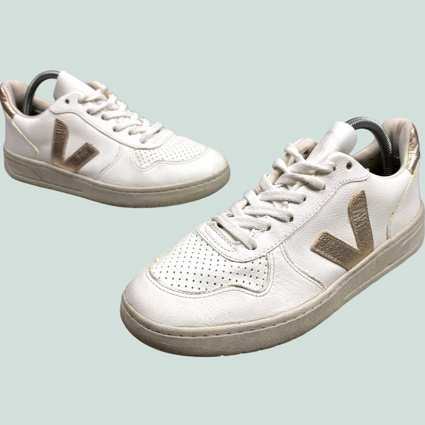 Veja V-10 Shoes Womens Lace Up Low Top Size 8.5 Chromefree Metallic Pink in White, Women's