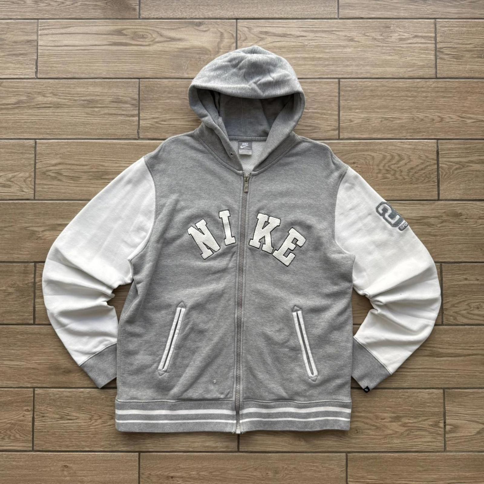 Y2K Nike 00s Hoodie Sweatshirt Center Logo Spellout Zip Up