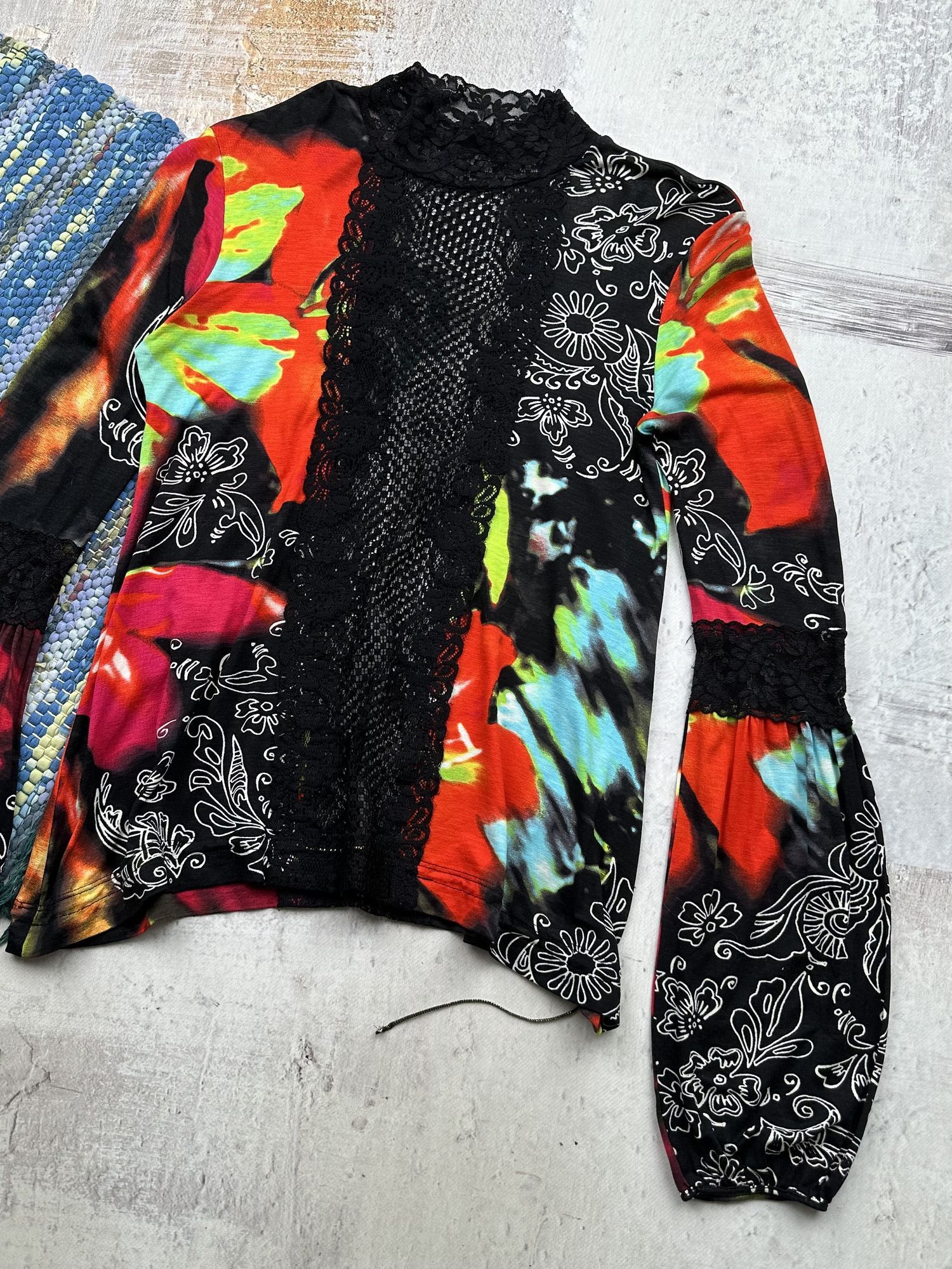 Vintage Vintage Asymmetry Printed Blouse A53(261) Size M / US 6-8 / IT 42-44 - 3 Thumbnail