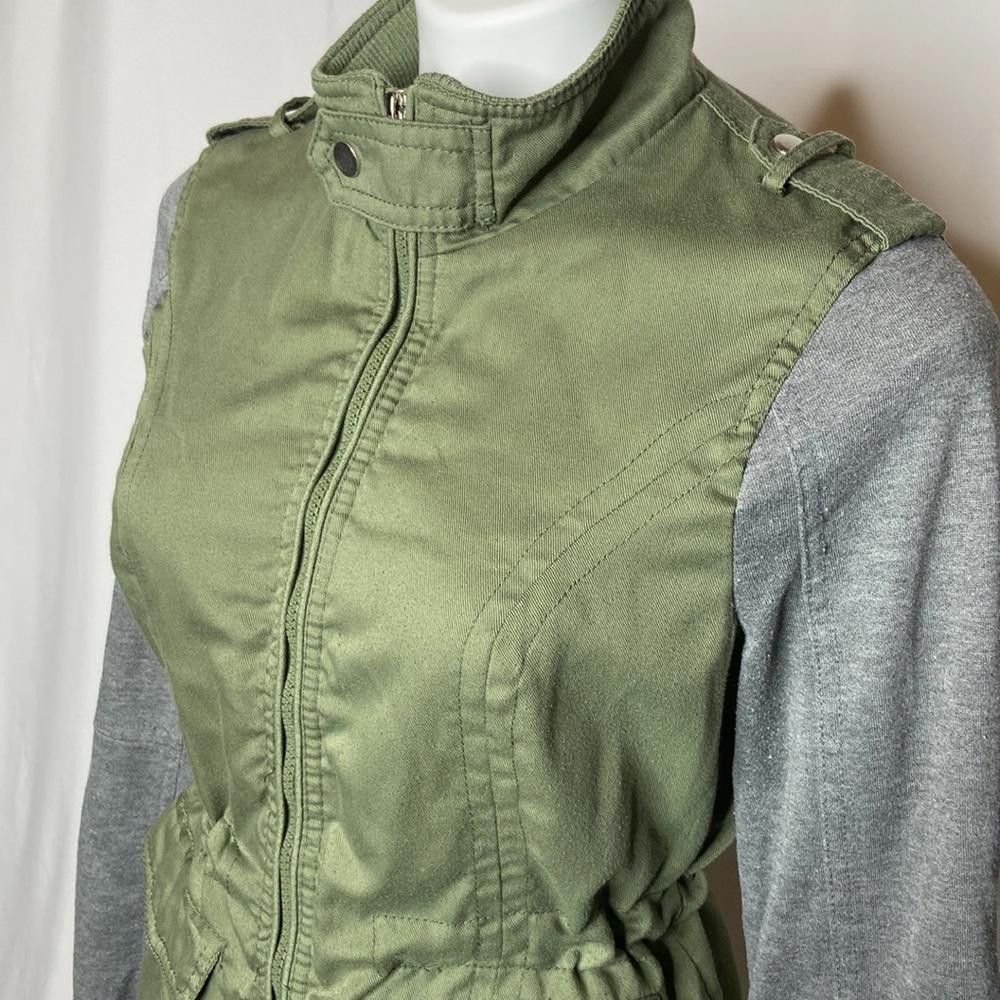 Designer Therapy Olive & Grey Cotton Cinch Waist Moto Jacket, L Size L / US 10 / IT 46 - 8 Thumbnail