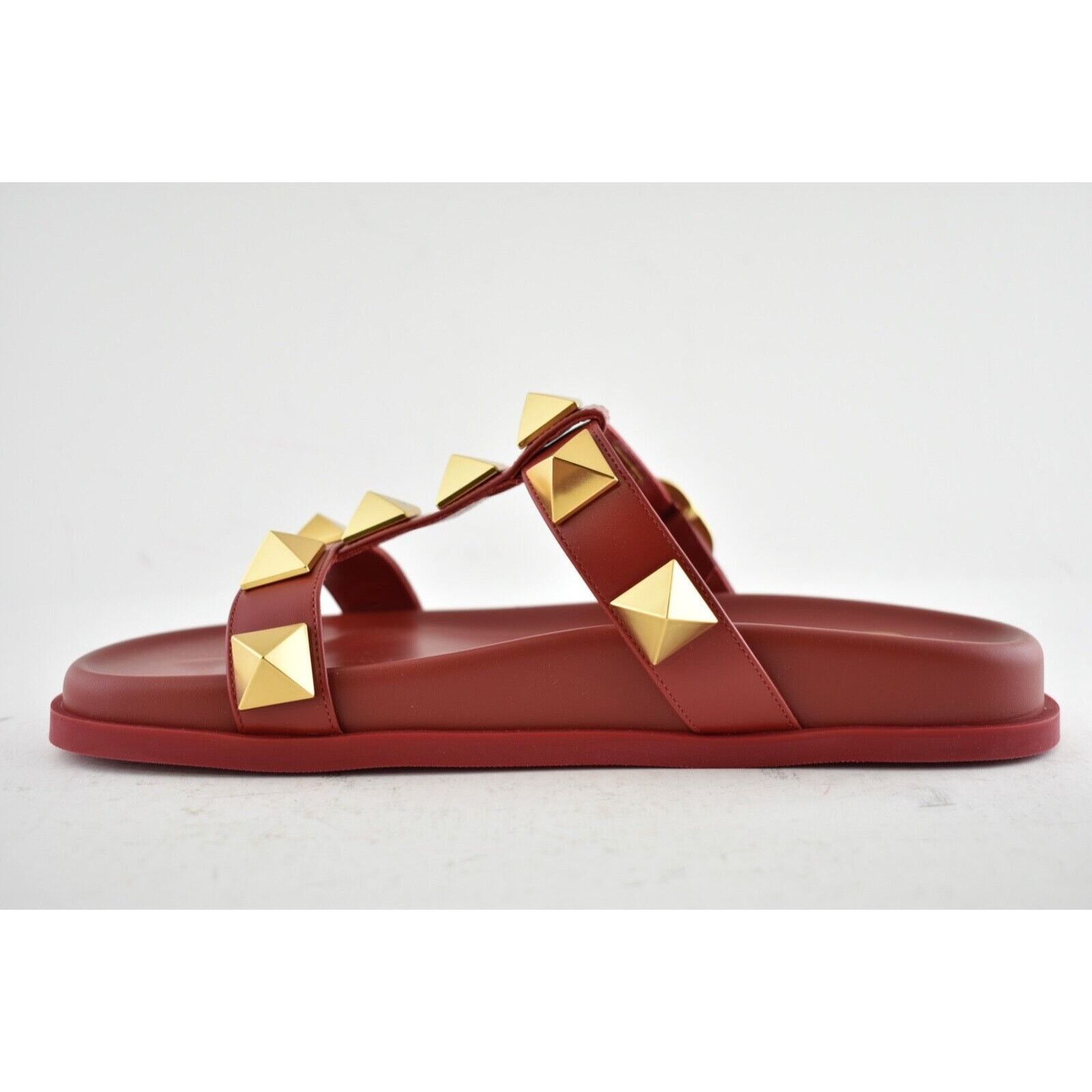Valentino Valentino Rockstud Roman Stud Rosso Red Gold Leather Slide Size US 6 / IT 36 - 8 Thumbnail