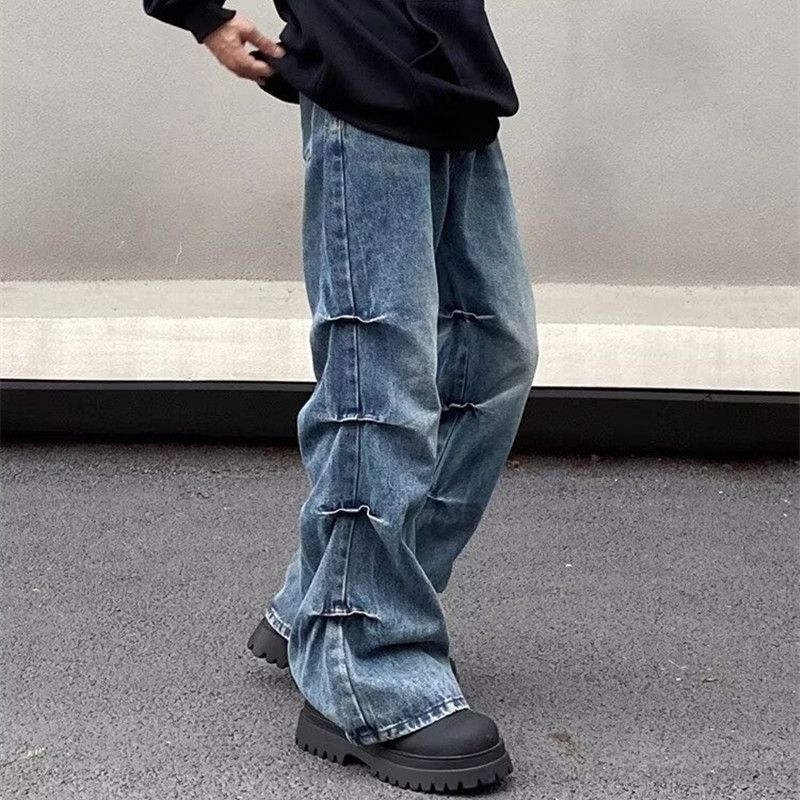 Japanese Brand Y2k washed blue pleated baggy flared jeans Size US 31 - 6 Thumbnail