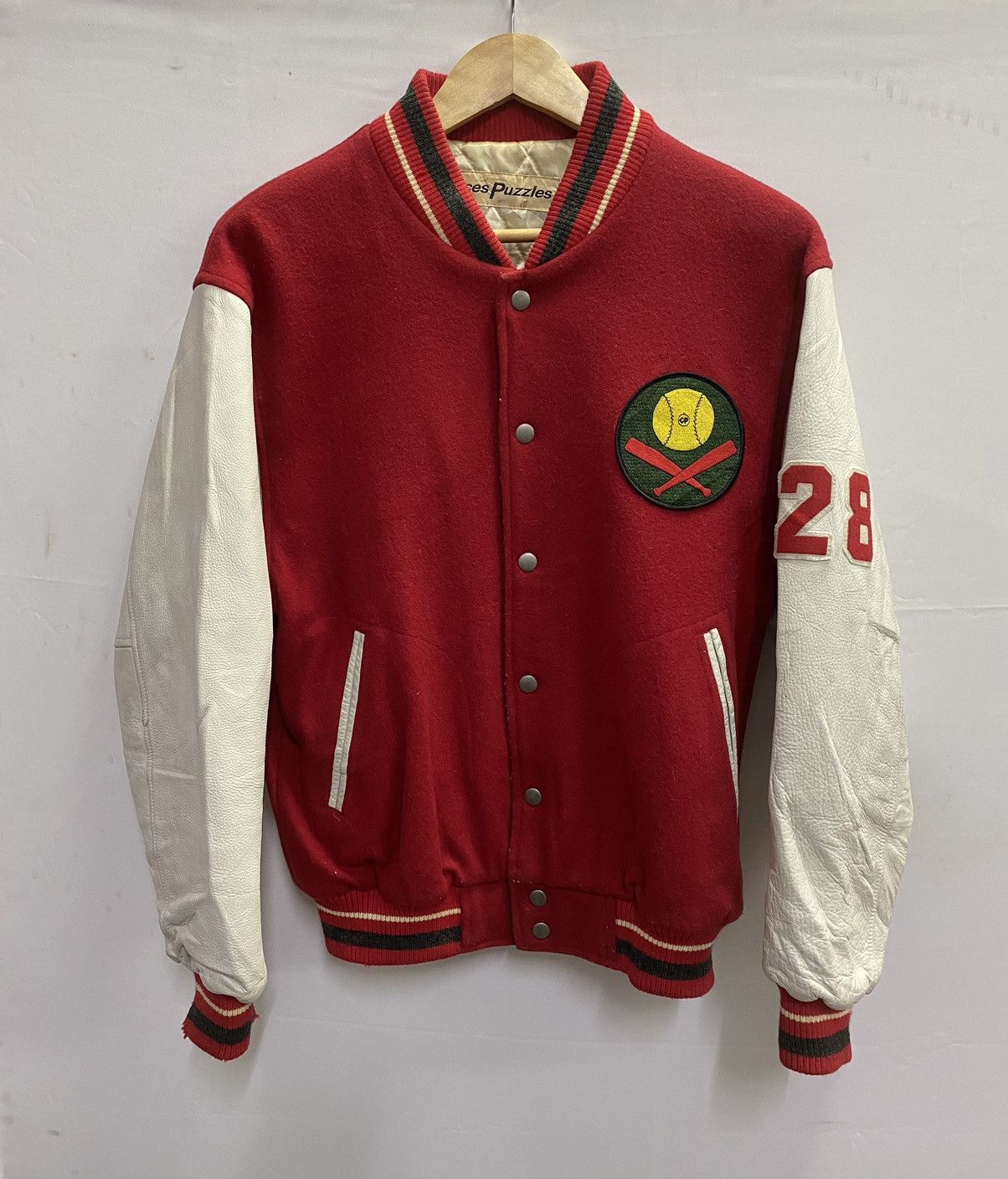 Vintage Vintage ces Puzzles Wool Varsity Leather Jacket Size US L / EU 52-54 / 3 - 1 Thumbnail