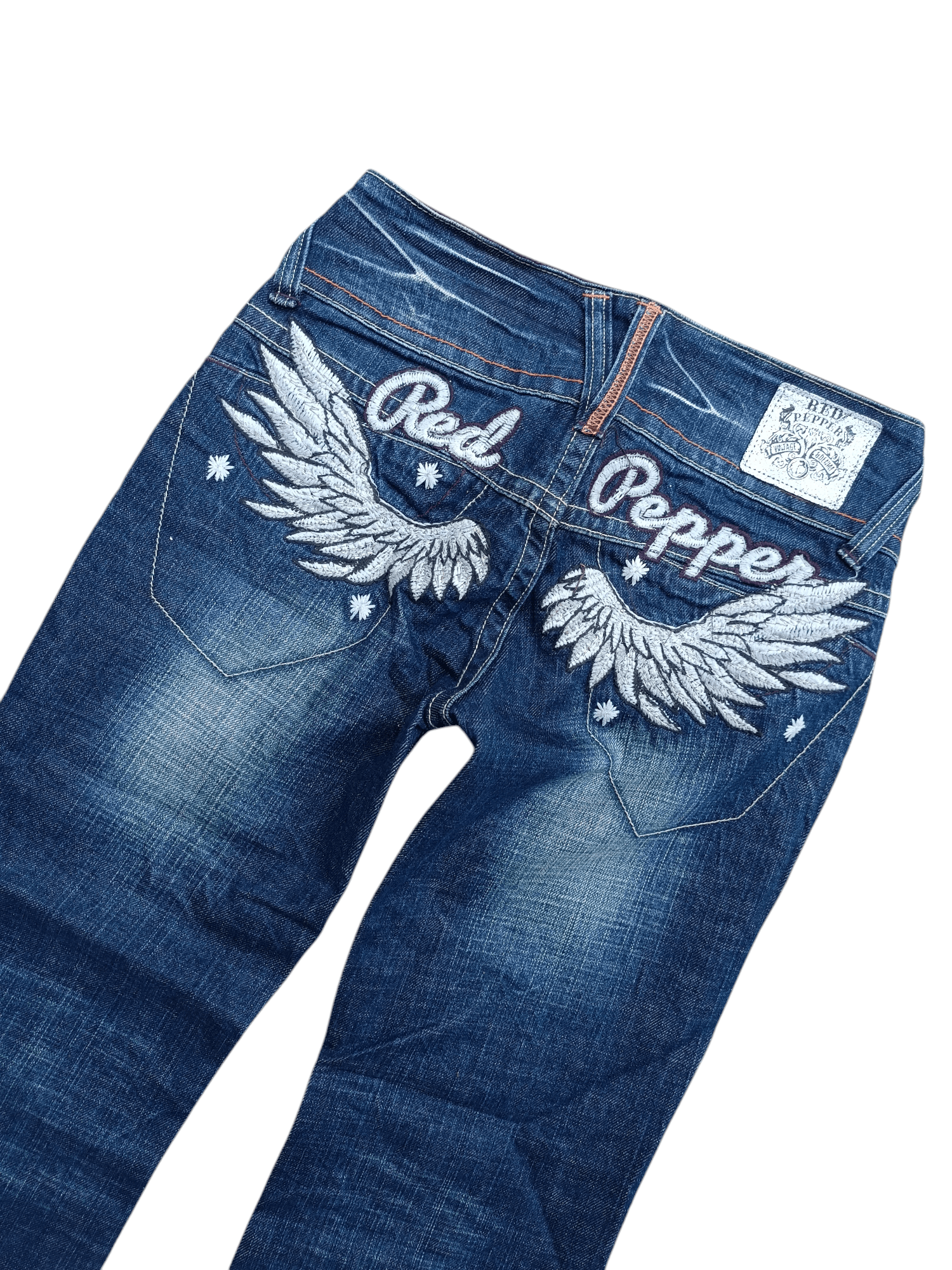 Beauty Beast × If Six Was Nine × Tornado Mart Flared Red Pepper Low Rise Embroidery Angel Wings Denim Size US 29 - 11 Thumbnail