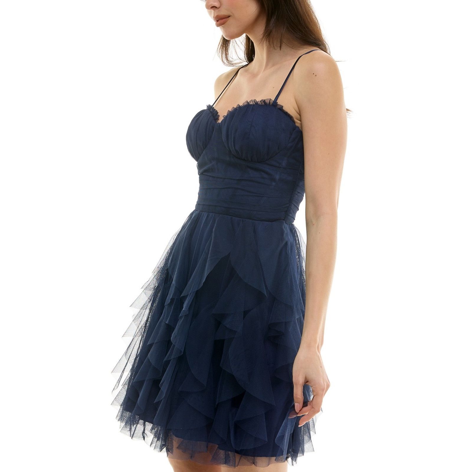 Other Pear Culture Juniors' Corset-Top Petal-Skirt Mesh Dress,Navy Size ONE SIZE - 3 Thumbnail