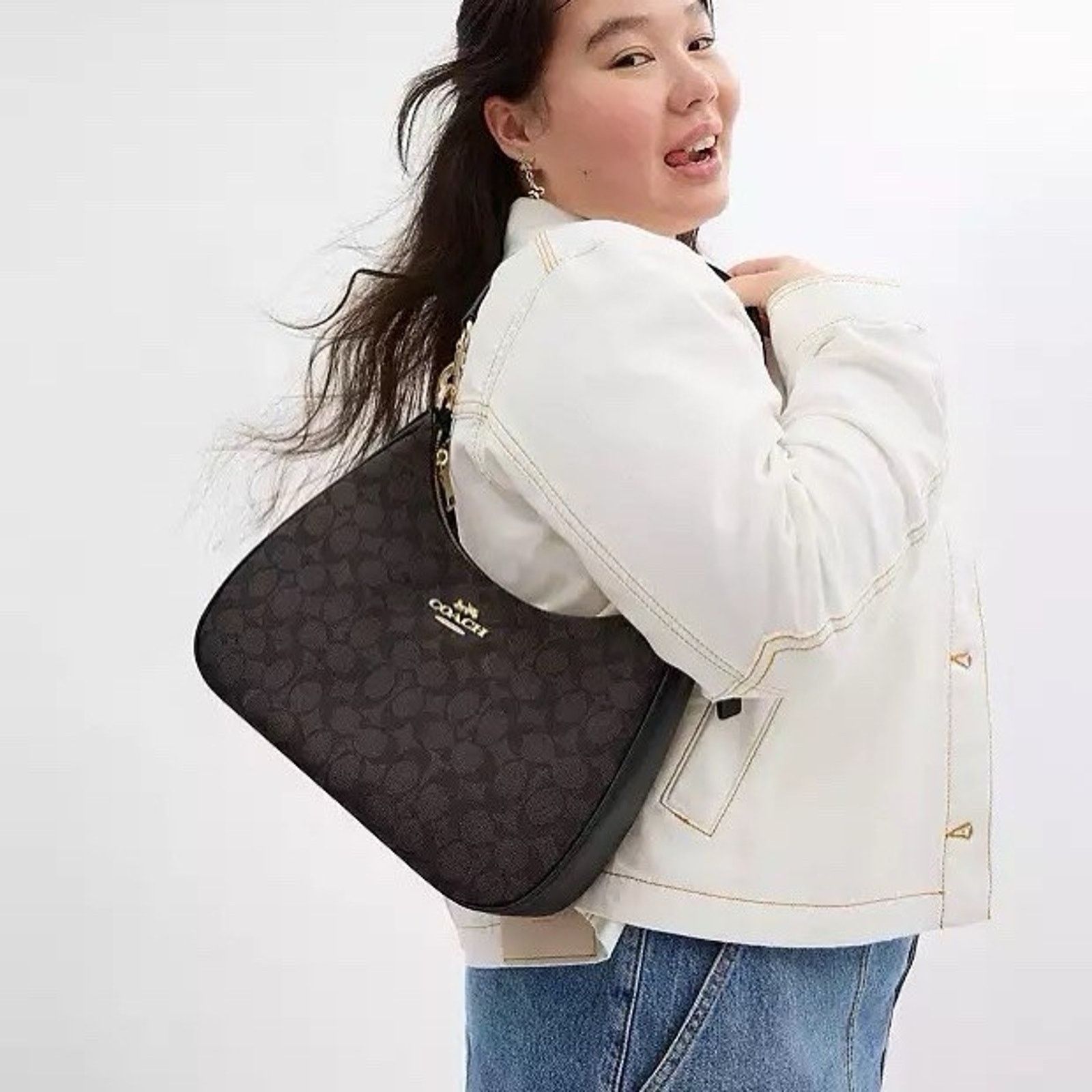 Coach NWT Coach Teri Hobo Bag Signature Canvas CV940 Black Size ONE SIZE - 9 Thumbnail