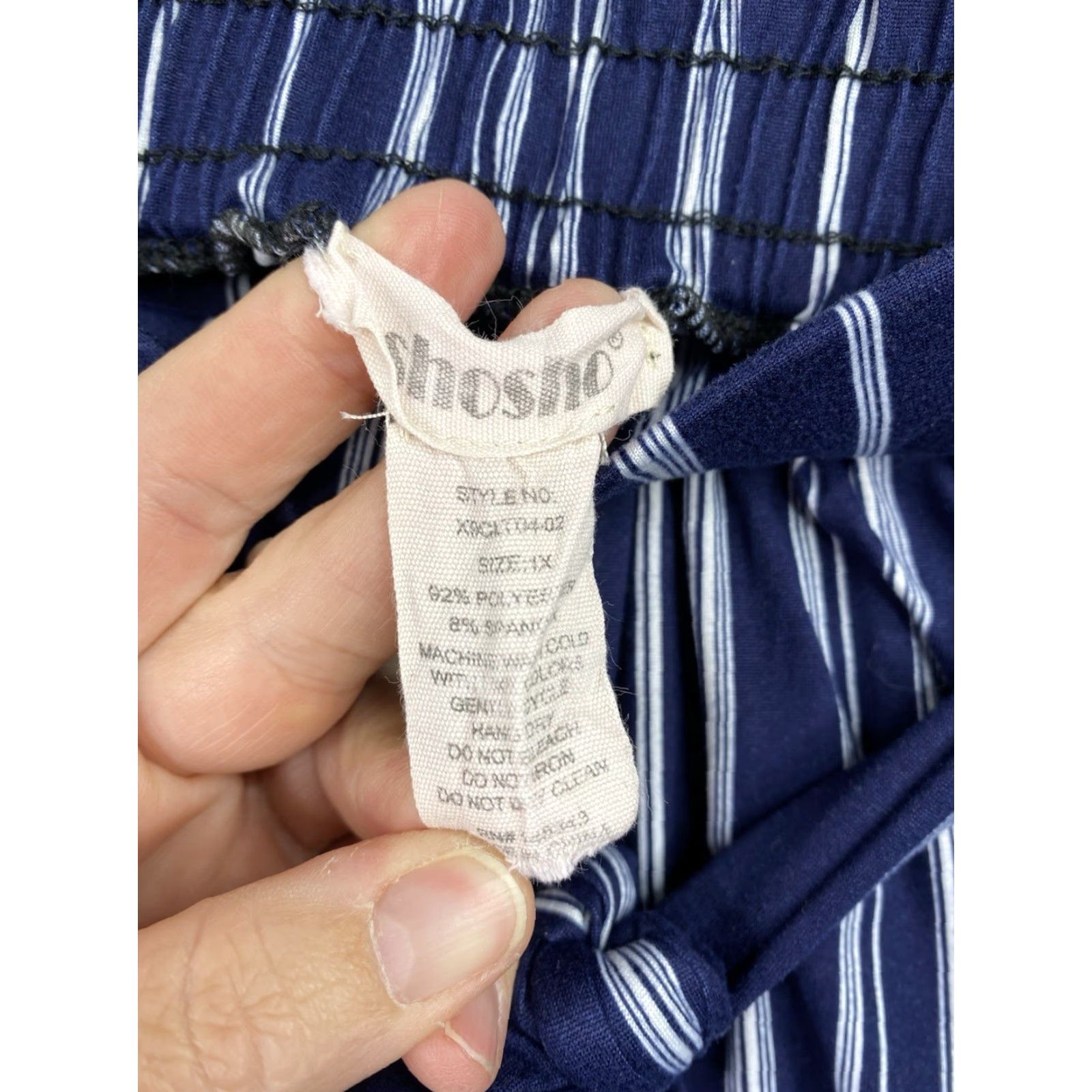 Vintage Shosho Womens Pants 1X Blue Striped Wide-Leg Pull On Gaucho Crop Belted Stretch Pants Reg Large Size 40" / US 18 - 7 Thumbnail