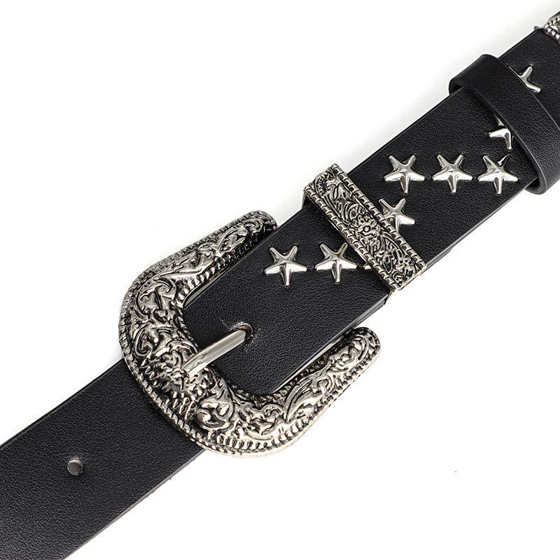 Jewelry Pentagram Rivet Vintage Carved Buckle PU Belt Size ONE SIZE - 5 Thumbnail