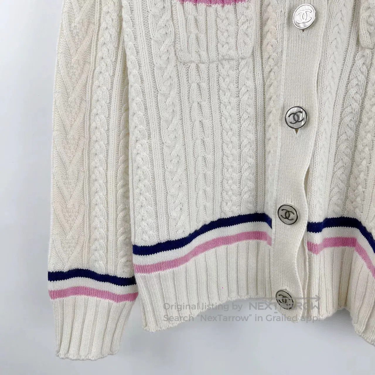 Chanel Chanel Cream Striped Enamel Button Cardigan. Size US S / EU 44-46 / 1 - 5 Thumbnail