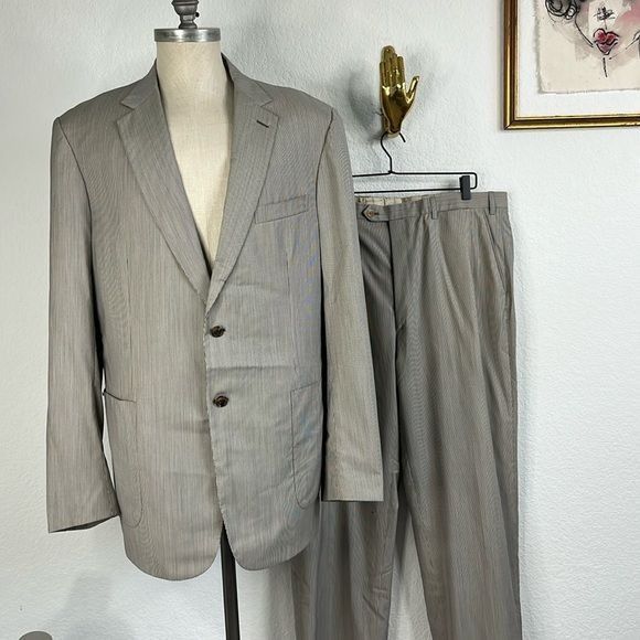 Barneys New York × Brioni Brioni Striped Barneys New York Virgin Wool 2 Pc 2 Button Su Size 46L - 1 Thumbnail