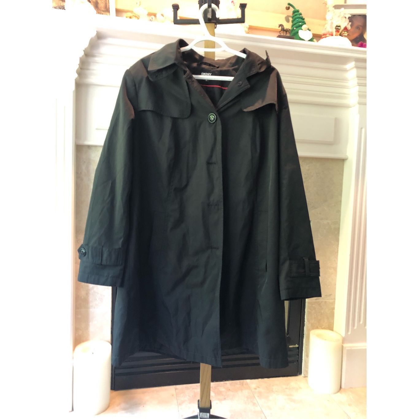 DKNY DKNY Women’s Classic Black Collared Button Up Rain Coat Tren Size XL / US 12-14 / IT 48-50 - 1 Thumbnail