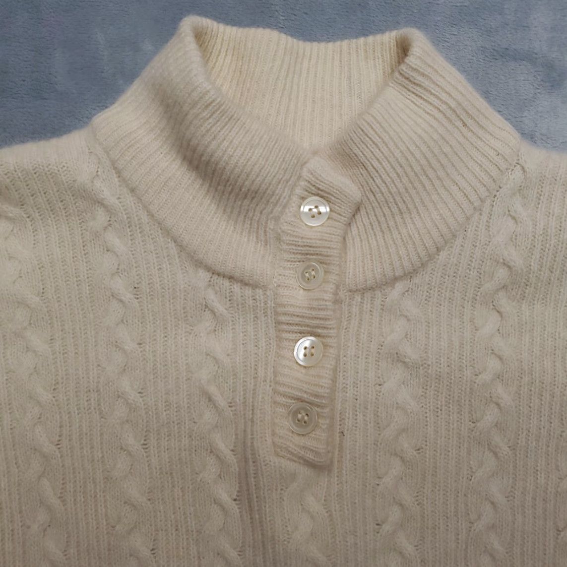 Vintage VINTAGE Maggie Sport Sweater Womens L Cream Angora Wool Blend Wool Angora Lambswool Knit Pullover 3/4 Sleeve High Neck Solid Casual Womens L Size L / US 10 / IT 46 - 3 Thumbnail