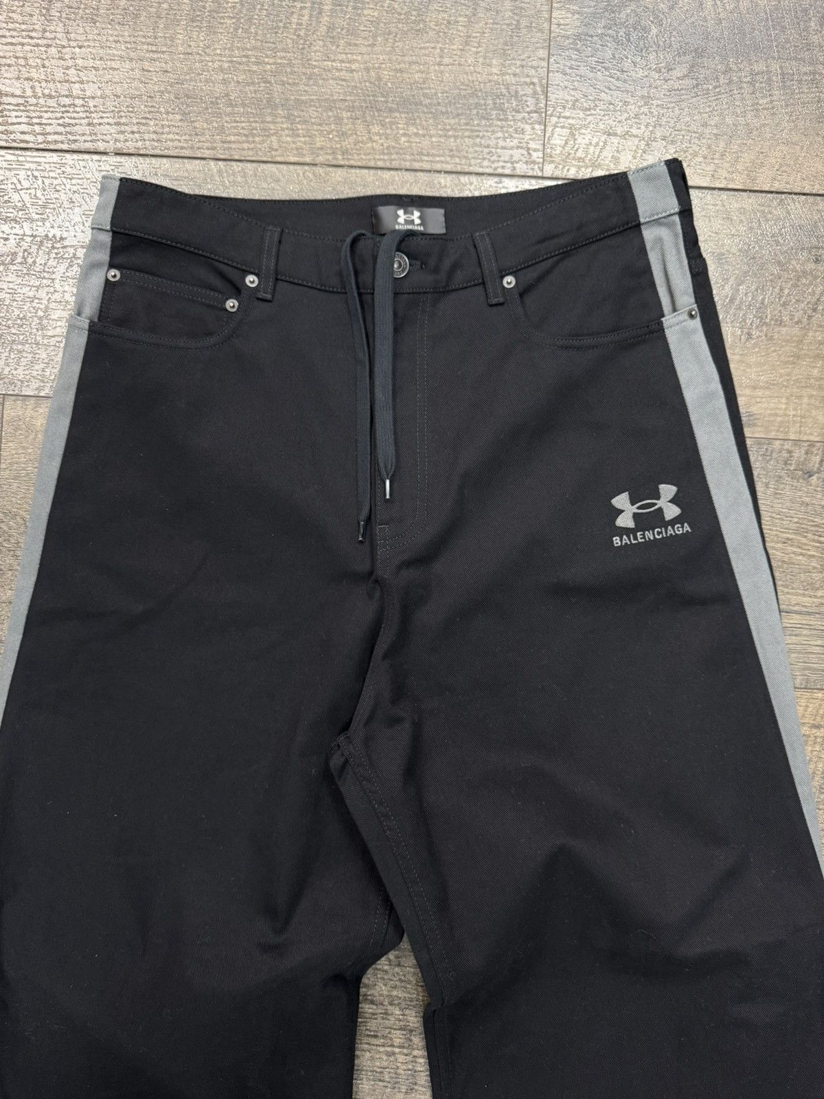 Balenciaga × Under Armour Tracksuit Denim Black/Grey Stripe (S) Size US 34 / EU 50 - 3 Thumbnail