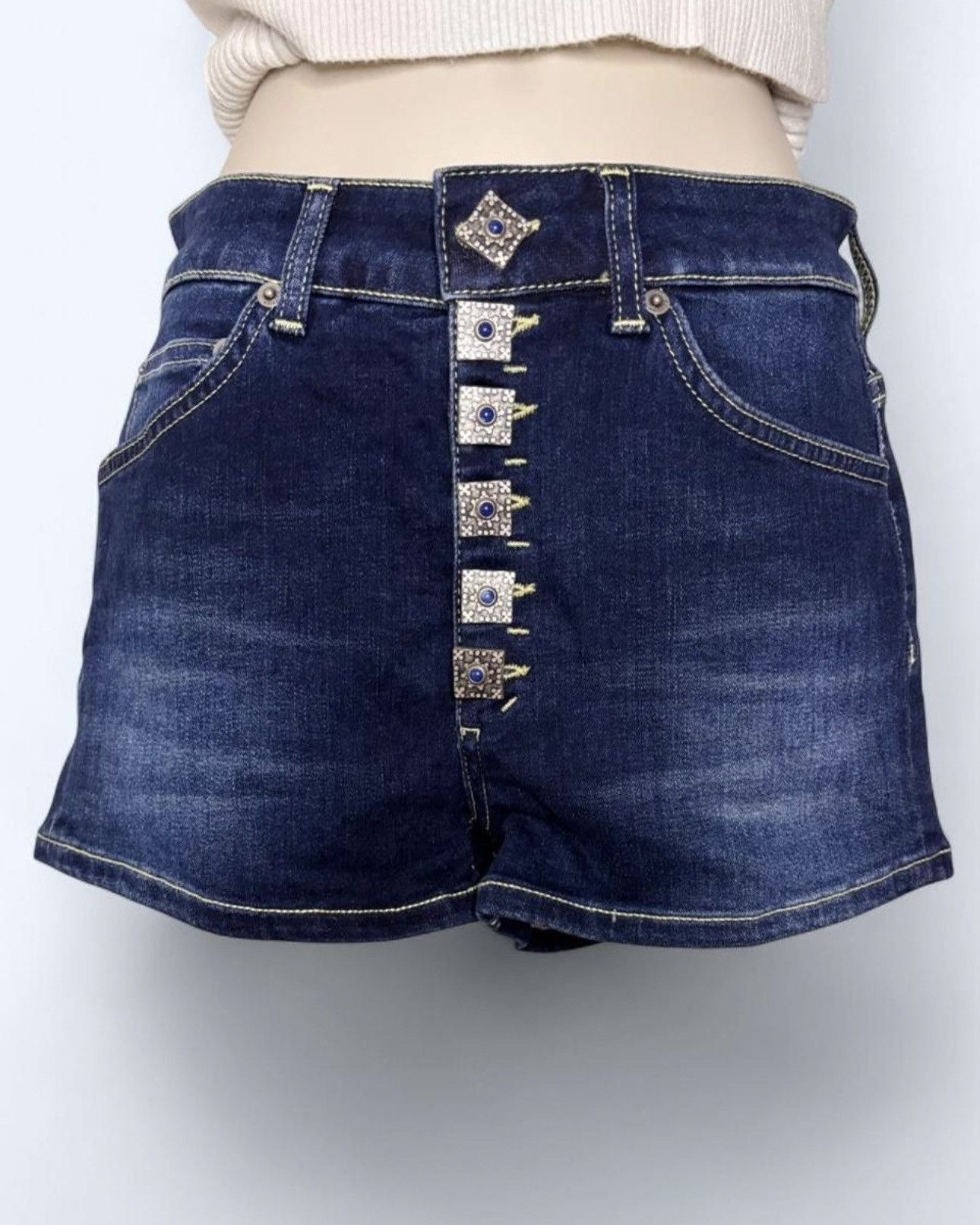 Dondup NWT Dondup Dark Wash Mini Shorts with Statement Buttons Size 25" / US 0 / IT 36 - 3 Thumbnail