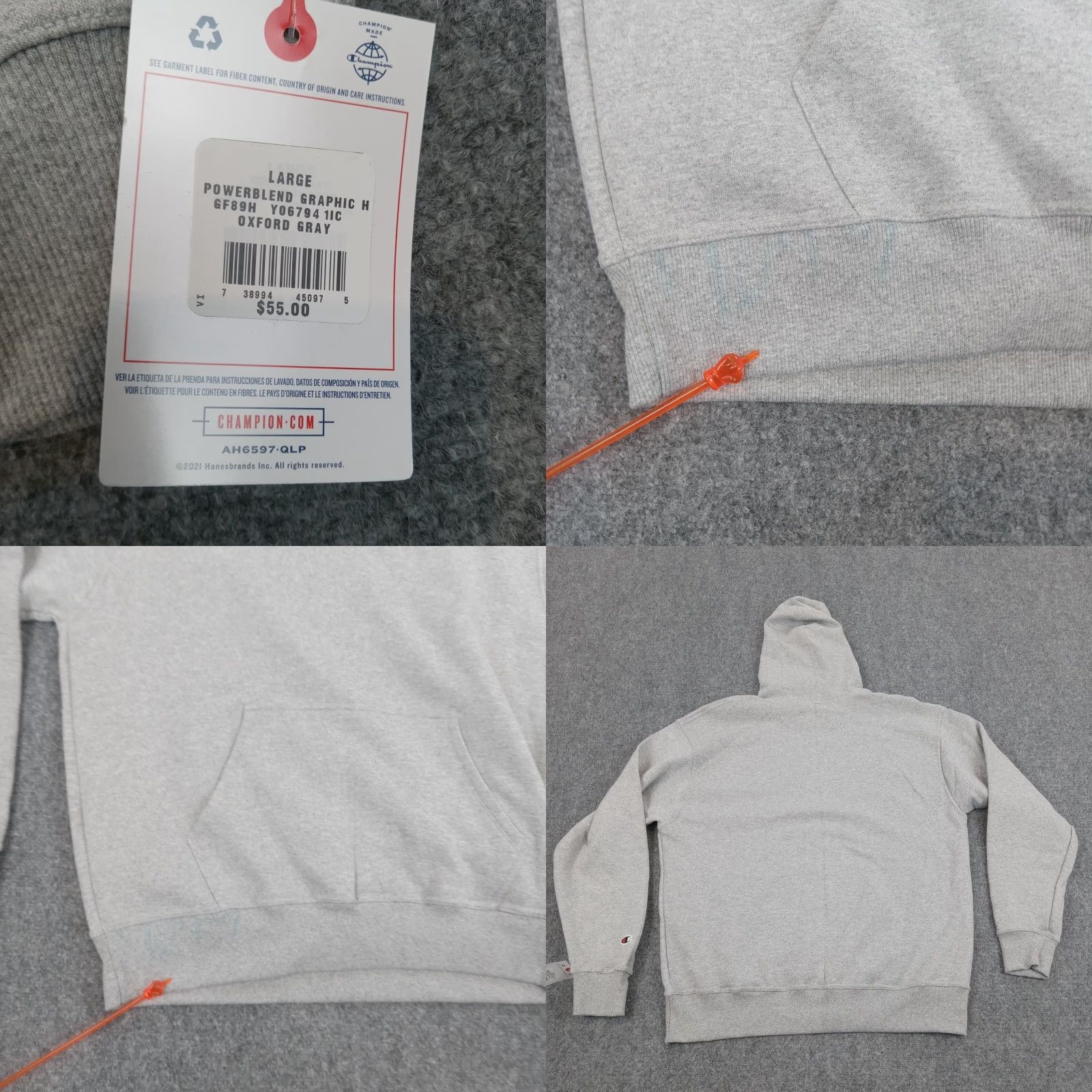 Champion Champion Hoodie Mens Large Gray Sweatshirt Long Sleeve Pullover Hooded Logo Size US L / EU 52-54 / 3 - 8 Thumbnail