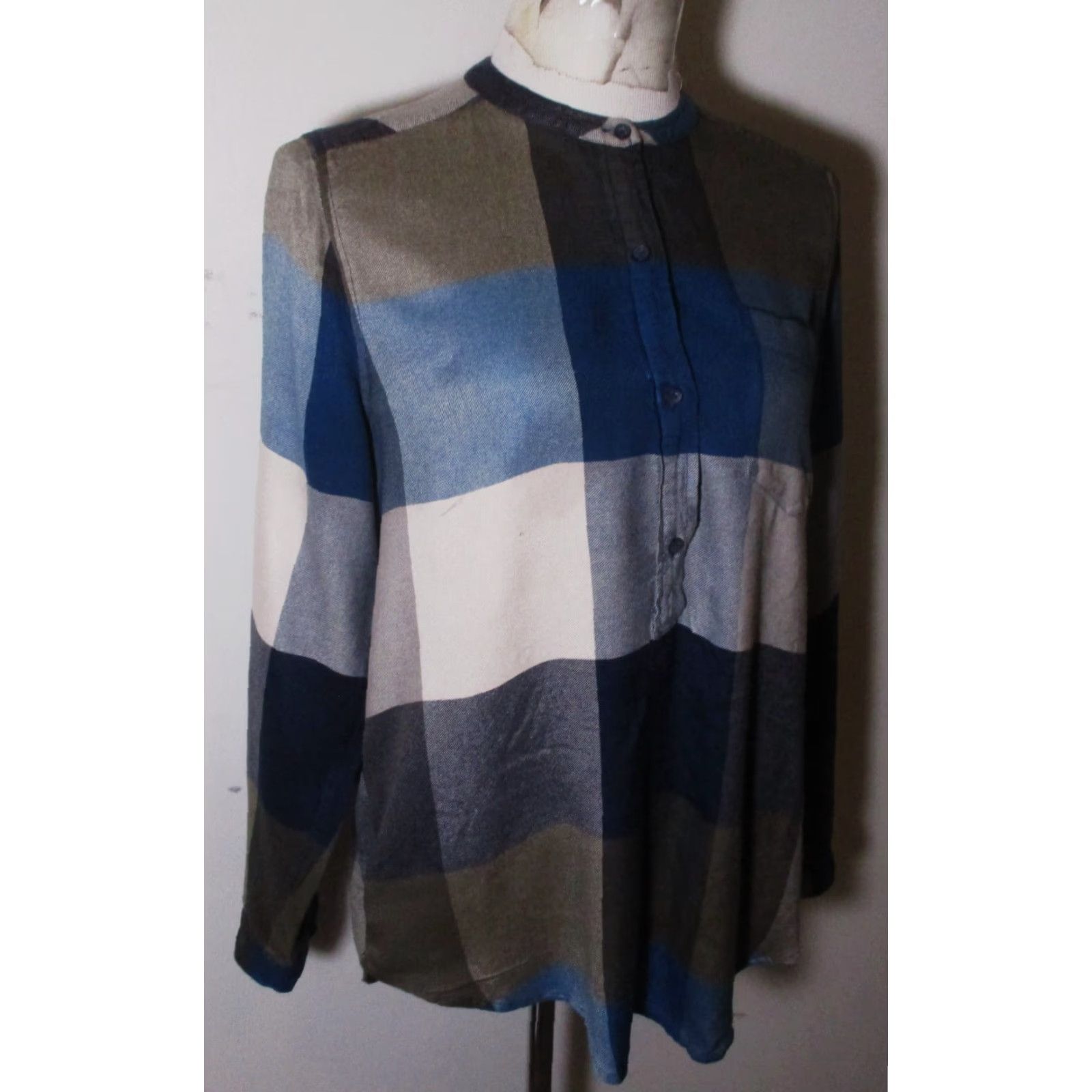 Lucky Brand LUCKY BRAND Blue Brown Long Sleeve Top M Shirt Womens V-Neck Knit Check Casual Top Size M / US 6-8 / IT 42-44 - 3 Thumbnail