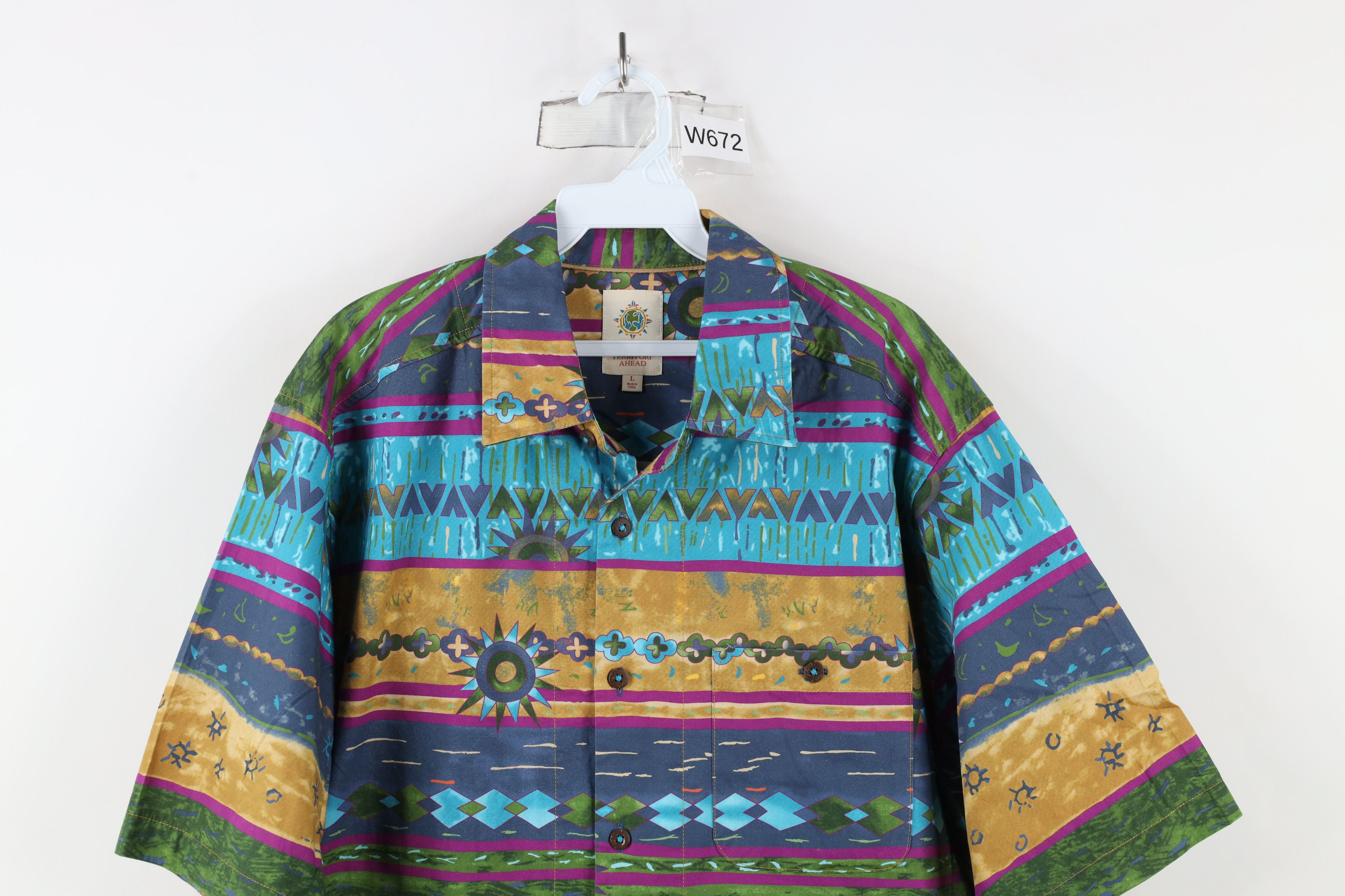 Vintage Vintage 90s Streetwear Rainbow Geometric Camp Button Shirt Size US L / EU 52-54 / 3 - 2 Thumbnail