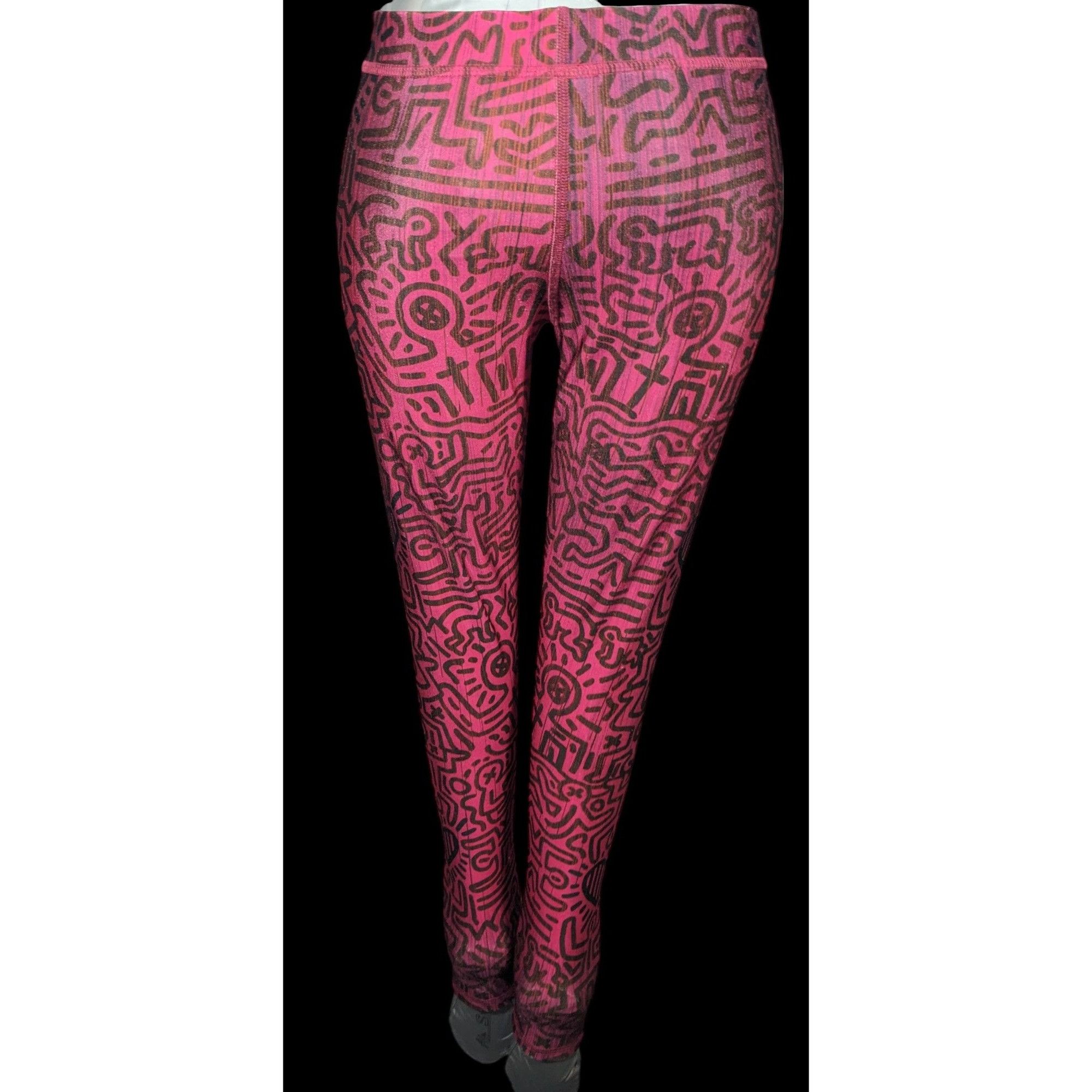 Keith Haring × Terez Terez x Keith Haring Pink And Black Love Themed Leggings Siz Size 28" / US 6 / IT 42 - 2 Thumbnail