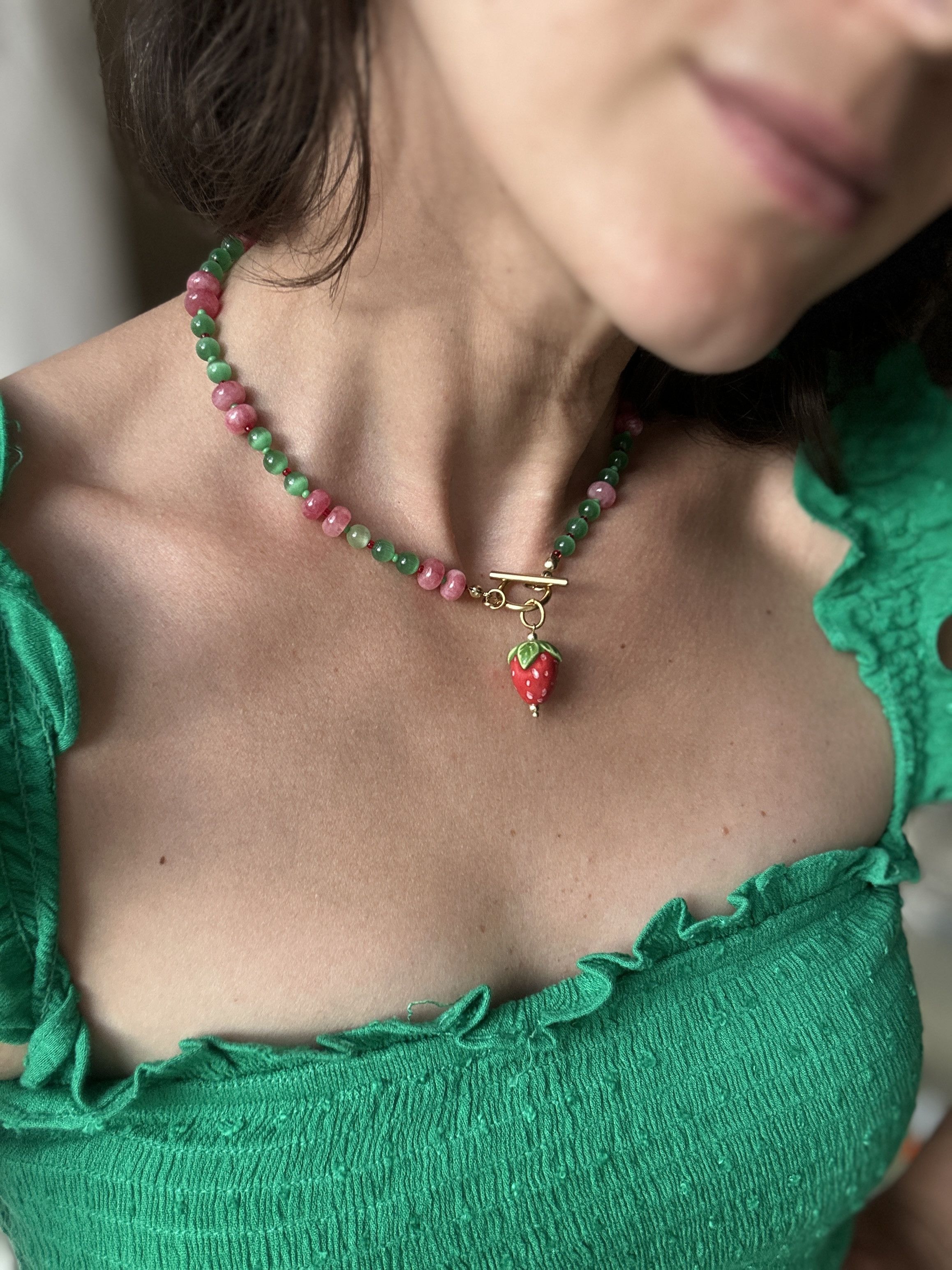 Other "Strawberry Heart" Ceramic & Gemstone Jewelry Set Size ONE SIZE - 3 Thumbnail