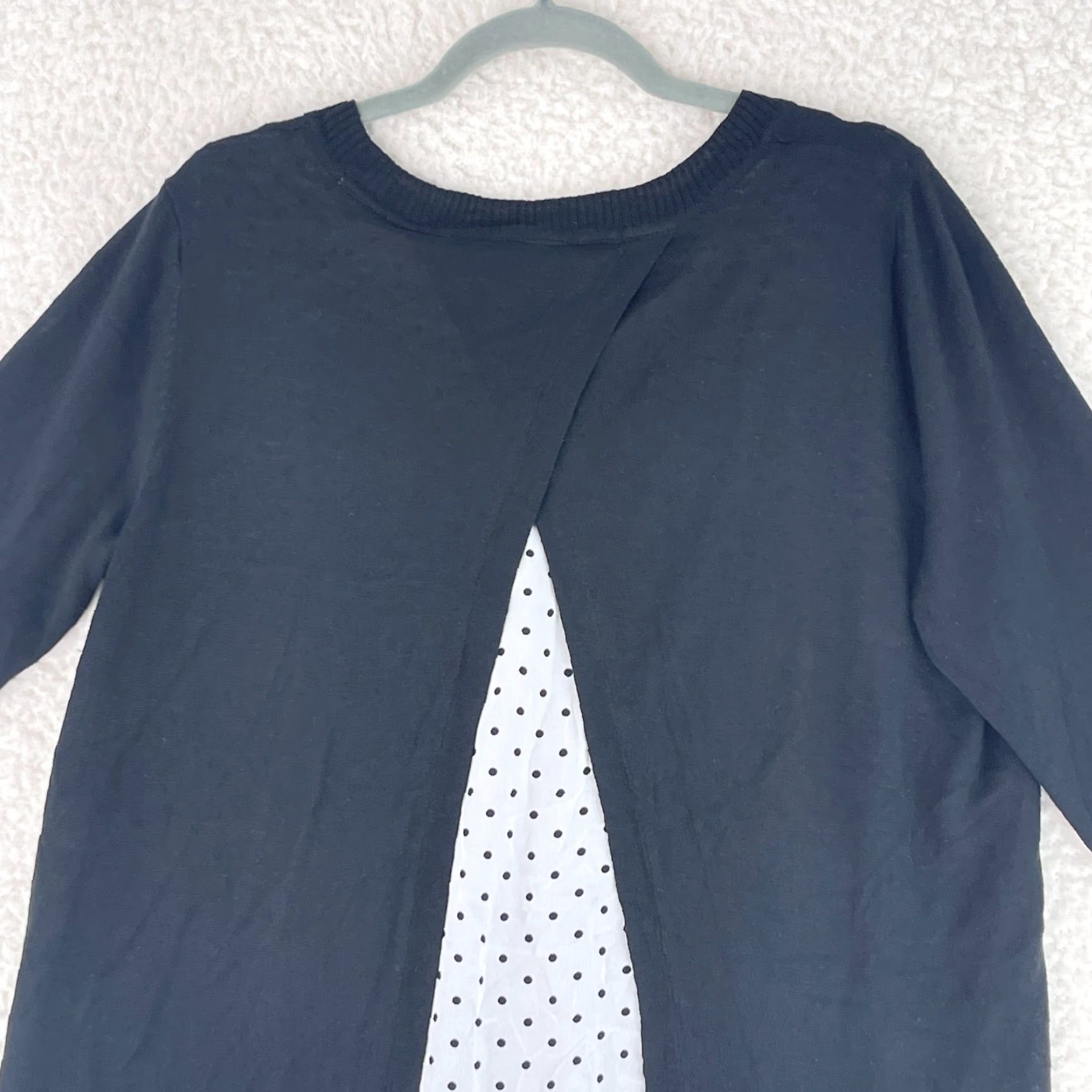 Vintage Roz & Ali Black Layered Long Sleeve Knit Shirt Womens Crew Neck Pullover Size 1X Size XL / US 12-14 / IT 48-50 - 2 Thumbnail