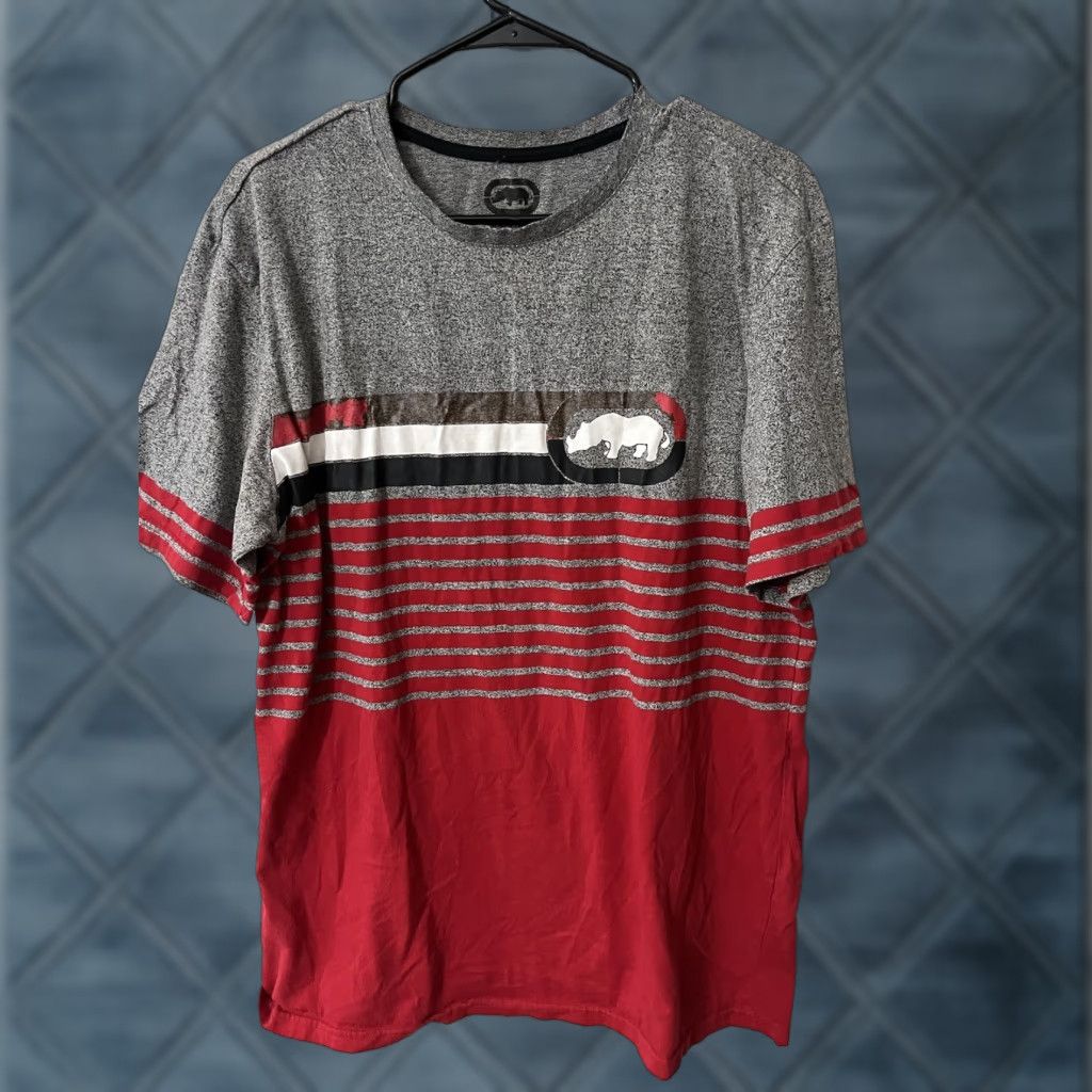 Ecko Unltd. VINTAGE Ecko Unltd T-Shirt Mens XL Gray Striped Short Sleeve Crew Neck Big Logo Shirt Adult XL Gray Striped Logo Casual Everyday Mens Size US XL / EU 56 / 4 - 1 Thumbnail