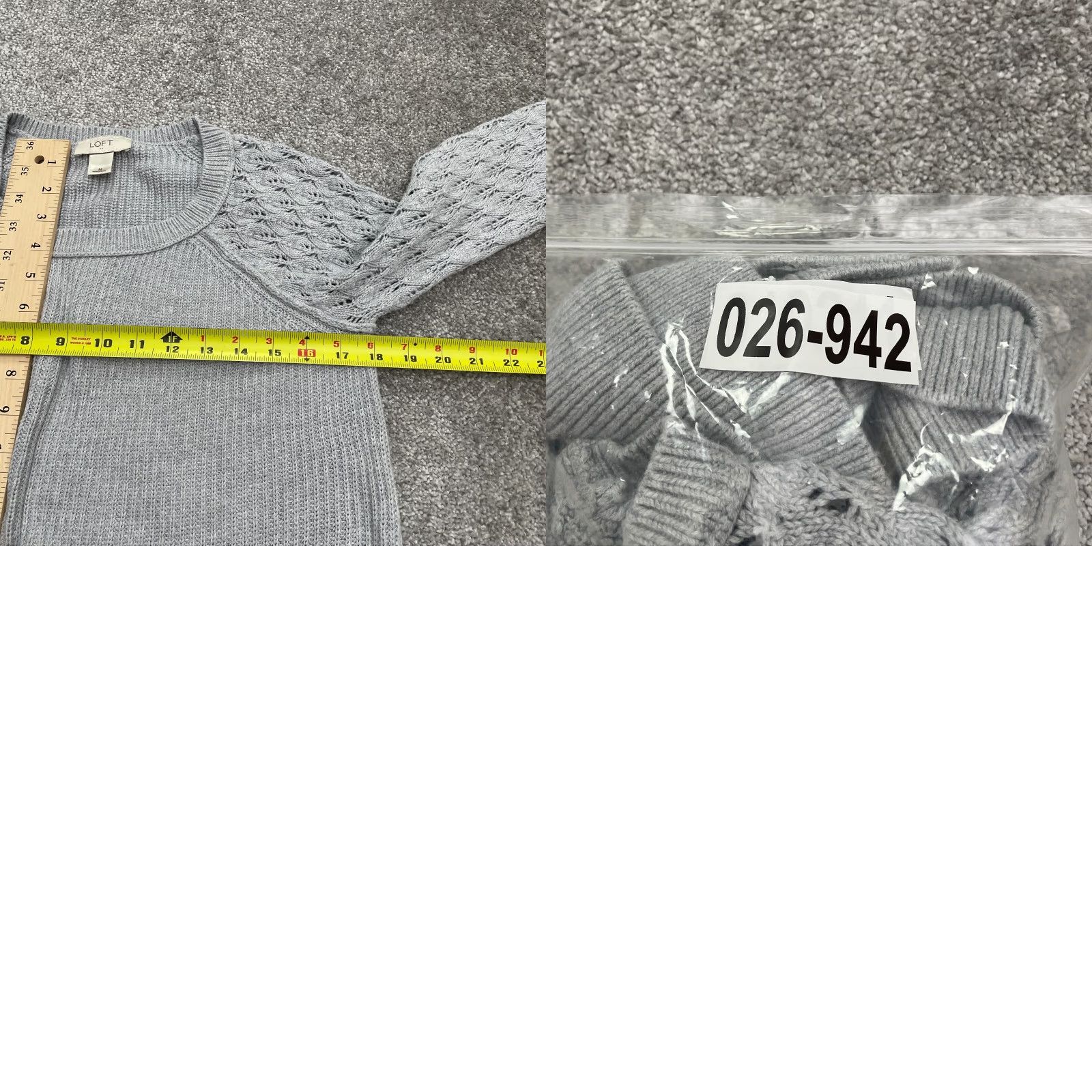 Loft LOFT Pullover Sweater Womens Medium Gray Crochet Knit Casual Crew Neck Raglan Size M / US 6-8 / IT 42-44 - 8 Thumbnail
