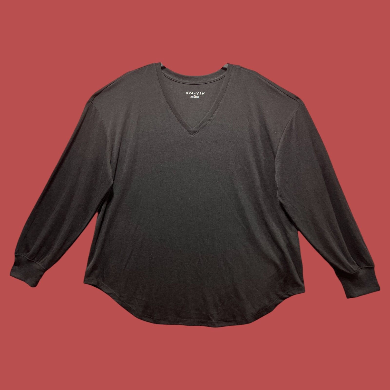Other Ava & Viv - Women's V-neck Long Sleeve T-Shirt - Black - XXL Size XXL / US 16-18 / IT 52-54 - 2 Thumbnail
