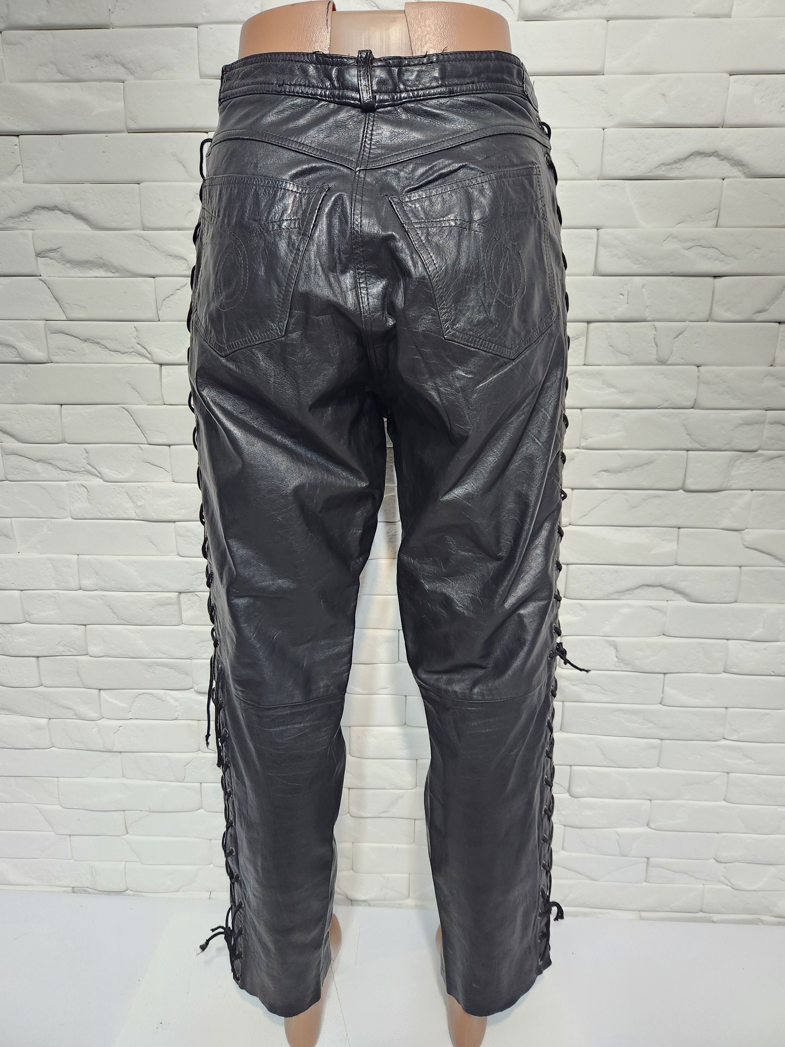 Genuine Leather Black Leather Pants Decorative Lacing. Size US 33 - 4 Thumbnail