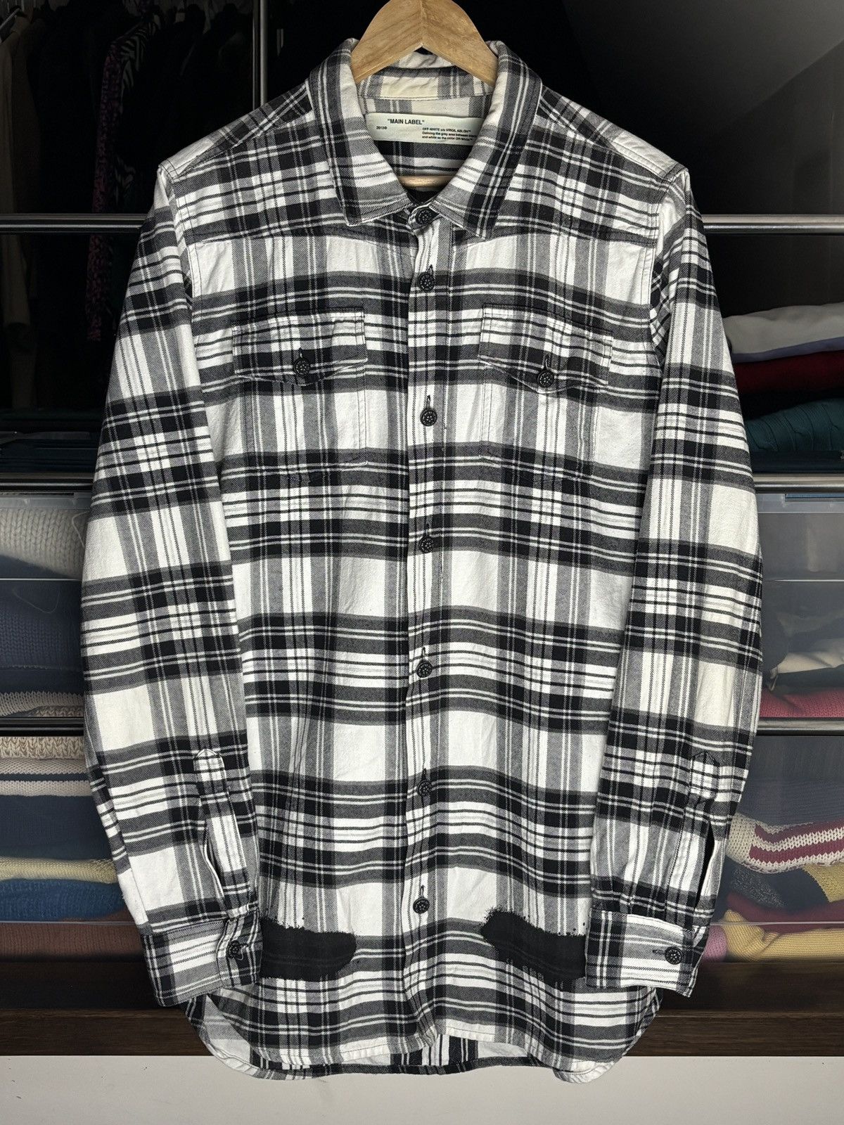 Off-White Off-White Spray Plaid Black And White Flannel Shirt Size US L / EU 52-54 / 3 - 4 Thumbnail
