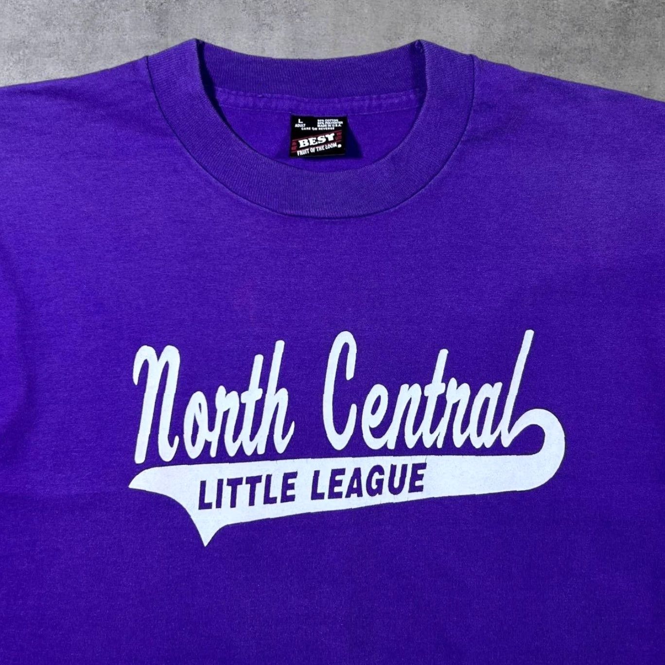 Fruit Of The Loom VINTAGE North Central Little League Baseball Purple Single Stitch T-Shirt Mens L Medium Mockup? Size US M / EU 48-50 / 2 - 4 Thumbnail