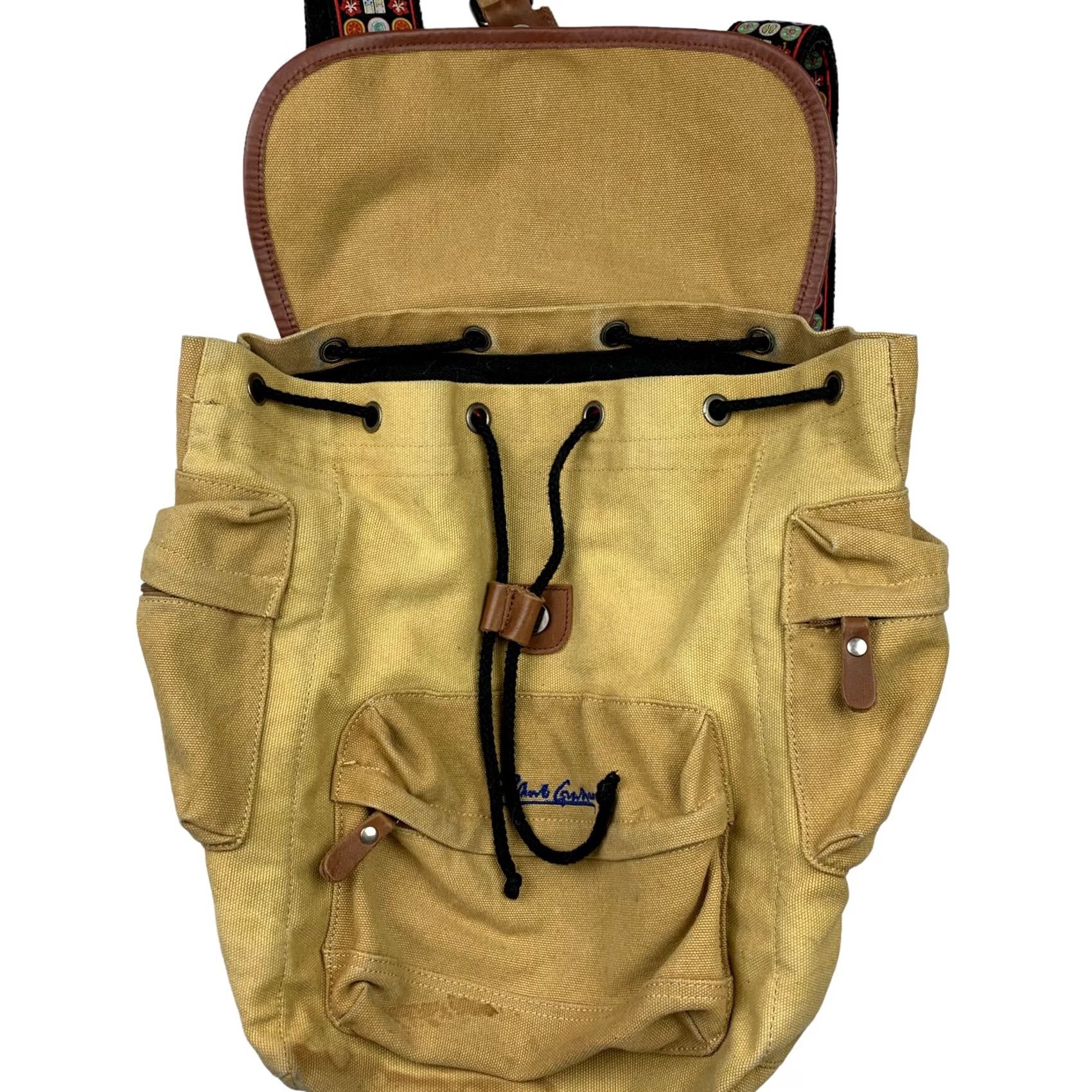 Robert Graham Robert Graham Backpack/Book Bag Beige/Tan Canvas Leather Trim Drawstring Adult Medium Mens Size ONE SIZE - 3 Thumbnail