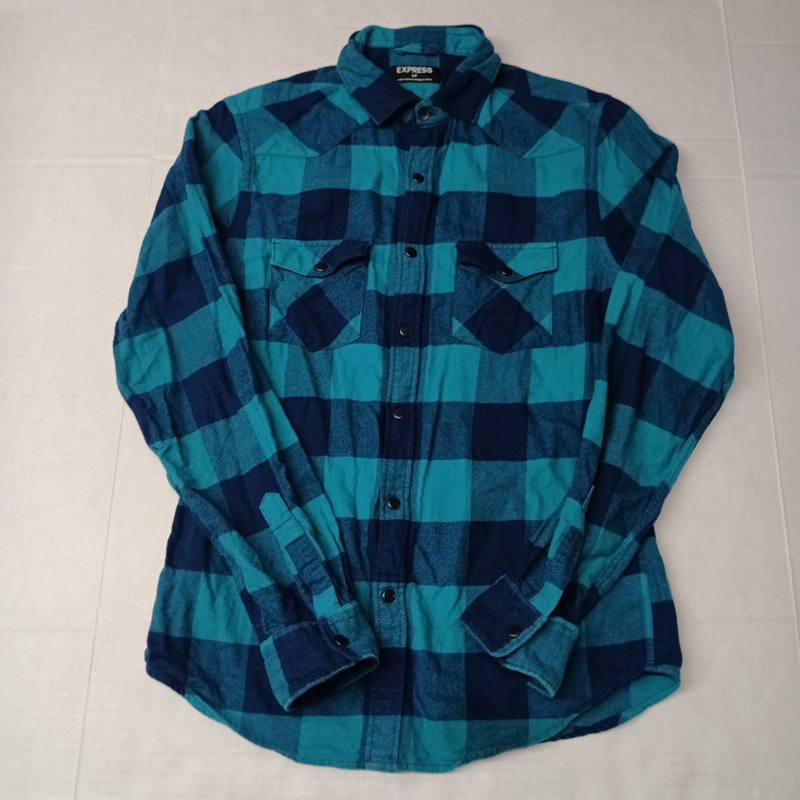 Express Express Flannel Snap Shirt Mens S Small Green Blue Checkered Size US S / EU 44-46 / 1 - 1 Thumbnail