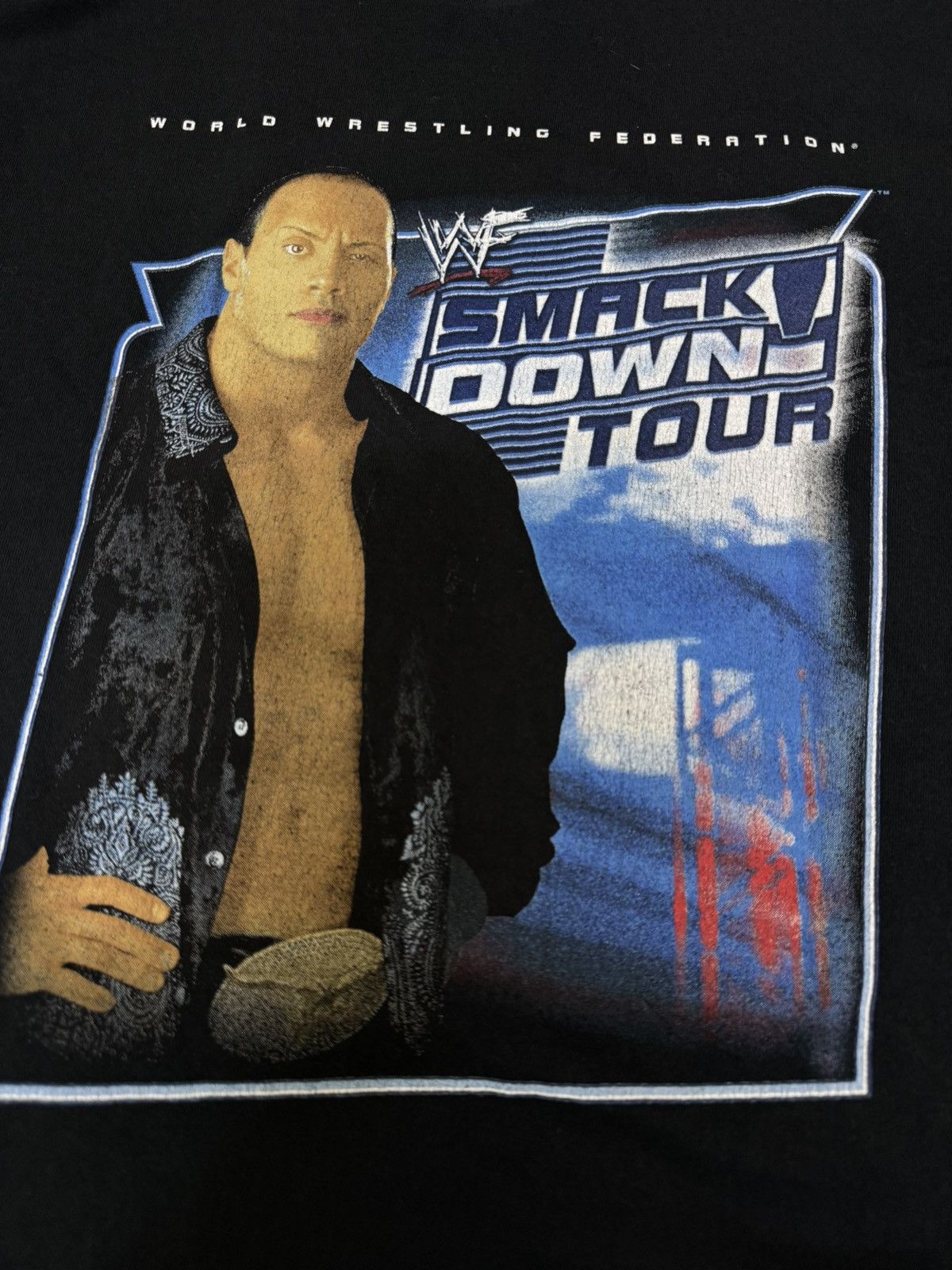 WWF vintage 2002 WWF (WWE) The Rock SmackDown Tour black T-shirt Size US L / EU 52-54 / 3 - 8 Thumbnail