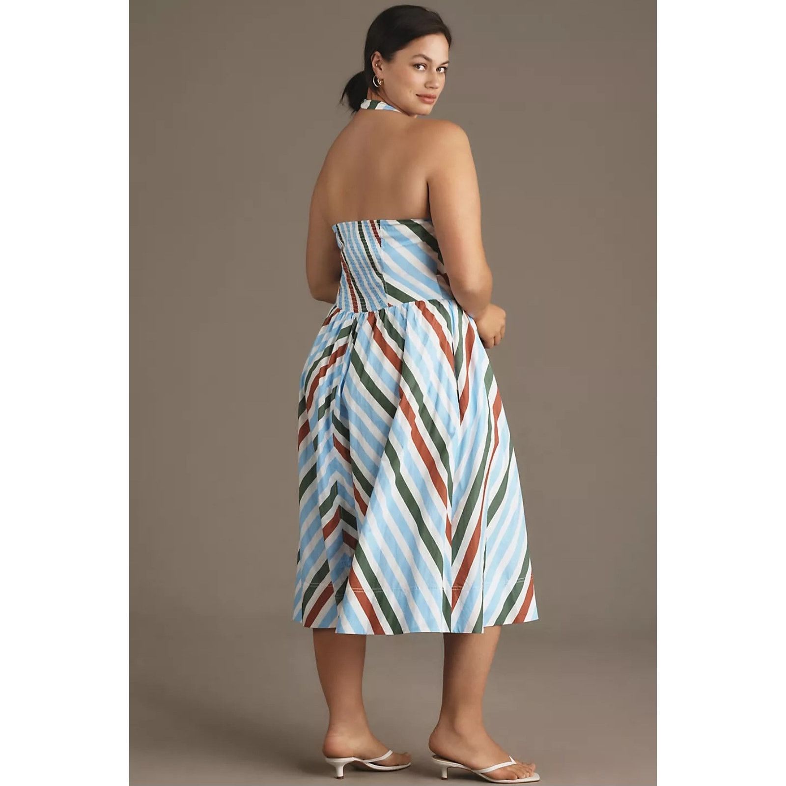 Anthropologie NWT Maeve Halter Midi Sundress $168 XS Neutral Striped Motif Size XS / US 0-2 / IT 36-38 - 6 Thumbnail