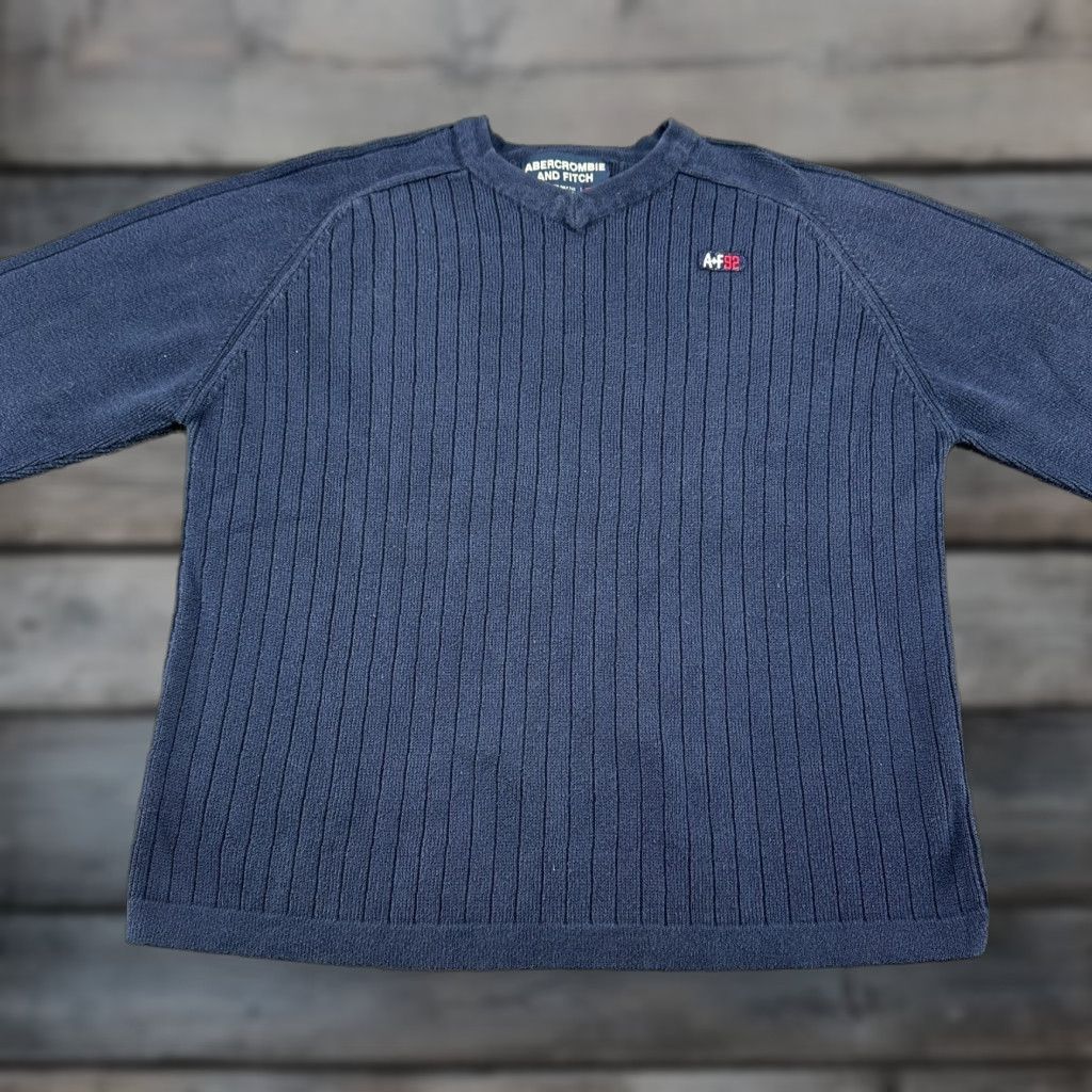 Abercrombie & Fitch VINTAGE Abercrombie & Fitch Sweater Mens L Blue Navy Pullover Cotton Wool Knit V-Neck Ribbed 90s Mens Size US L / EU 52-54 / 3 - 1 Thumbnail
