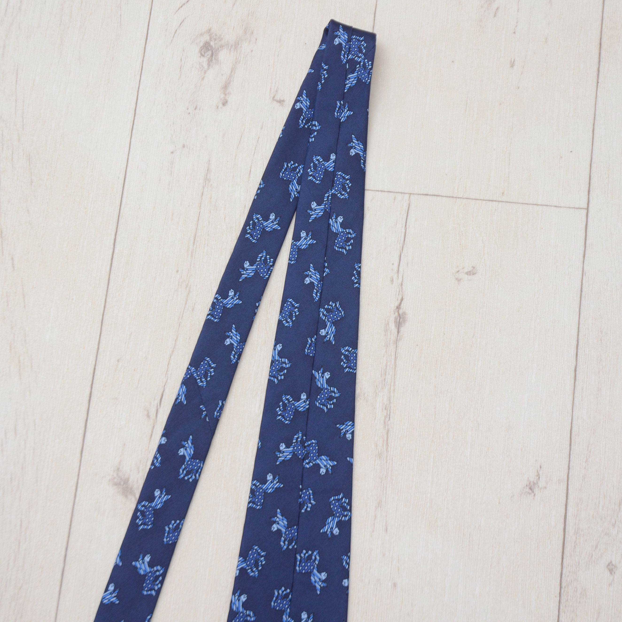 Vintage Berny’s Blue Silk Tie Print Ass Animals Design Made France Size ONE SIZE - 10 Thumbnail