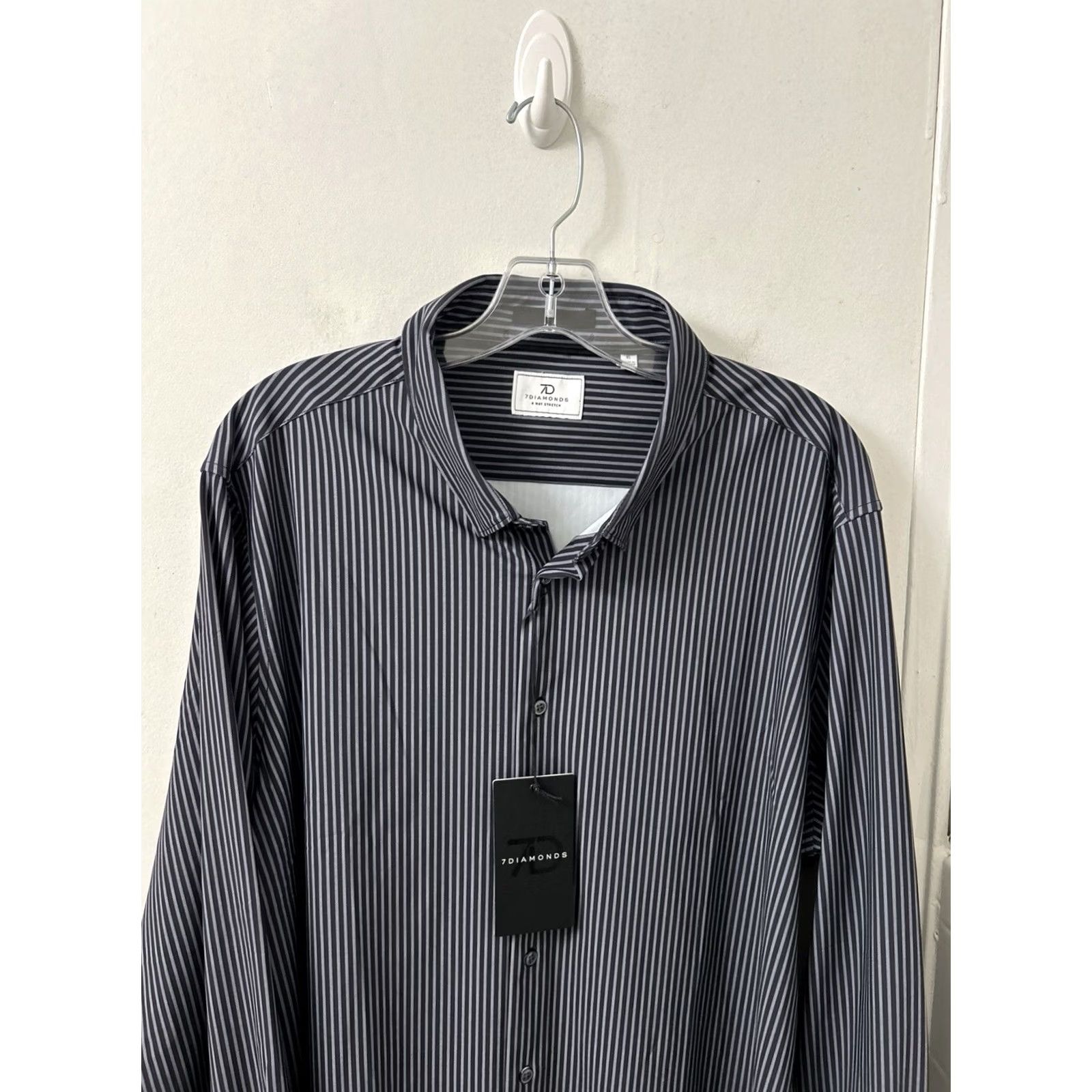 Vintage 7 Diamonds Blaine Shirt Mens XL Black Striped 4 Way Stretch L/S NWT Button-Up Casual Business Travel Size US XL / EU 56 / 4 - 2 Thumbnail