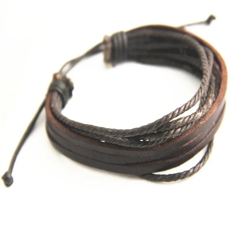 Jewelry Multilayer Leather Bracelet Black and Brown Size ONE SIZE - 4 Thumbnail