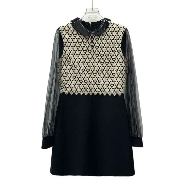 Gucci Gucci Black Water-soluble Floral Lace Wool Dress Size S / US 4 / IT 40 - 1 Thumbnail